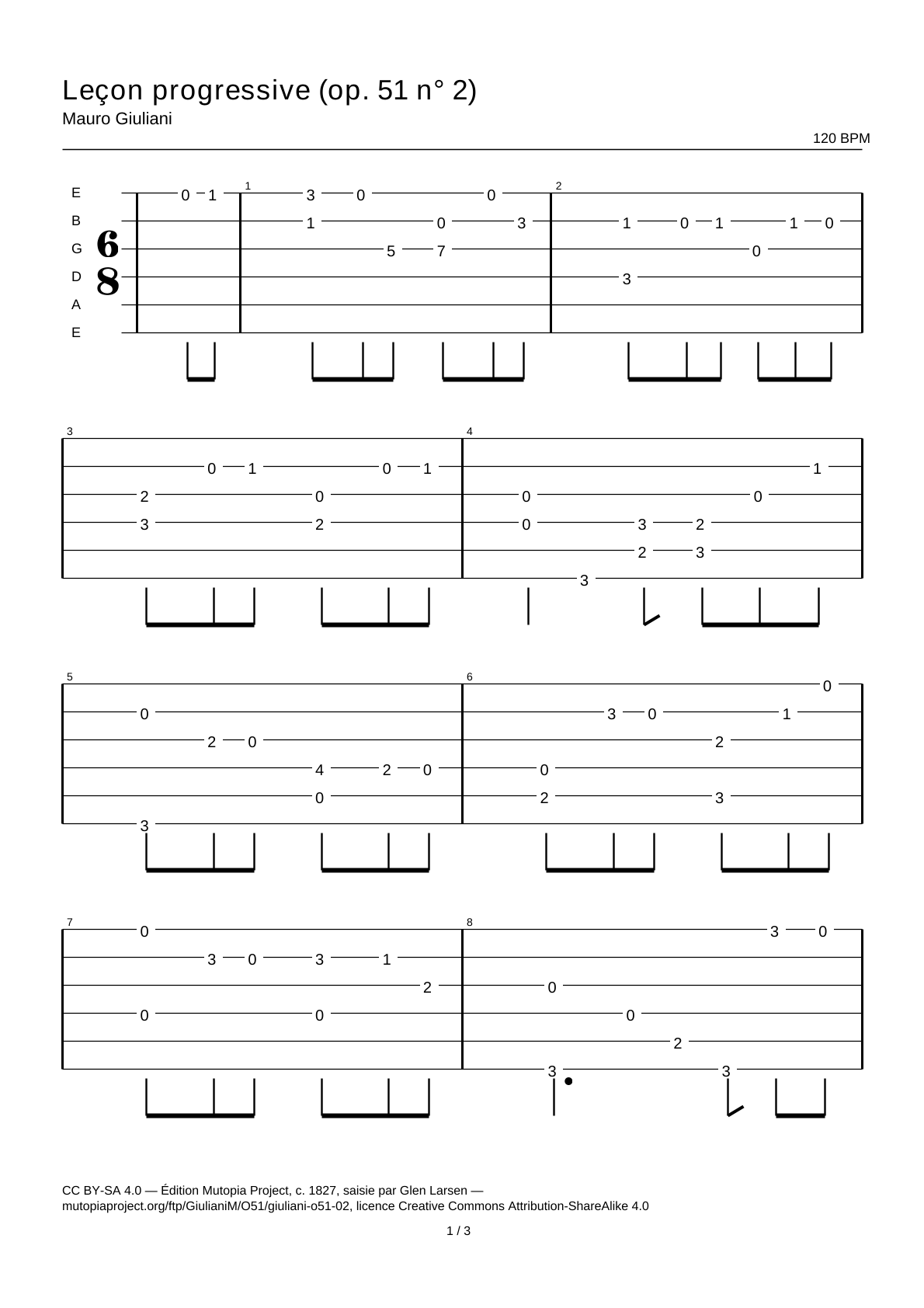 Progressive Lesson (Op. 51 No. 2) — Guitar Tab
