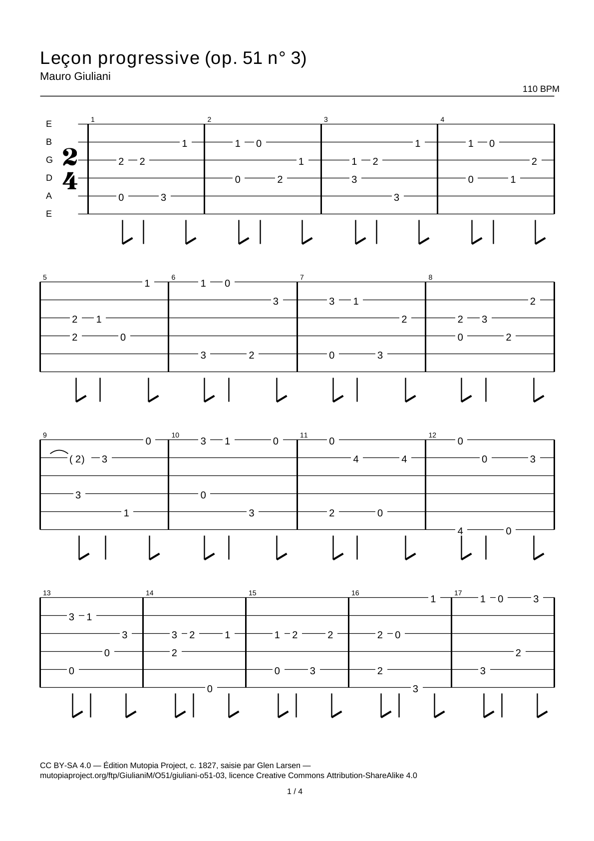 Progressive Lesson (Op. 51 No. 3) — Guitar Tab