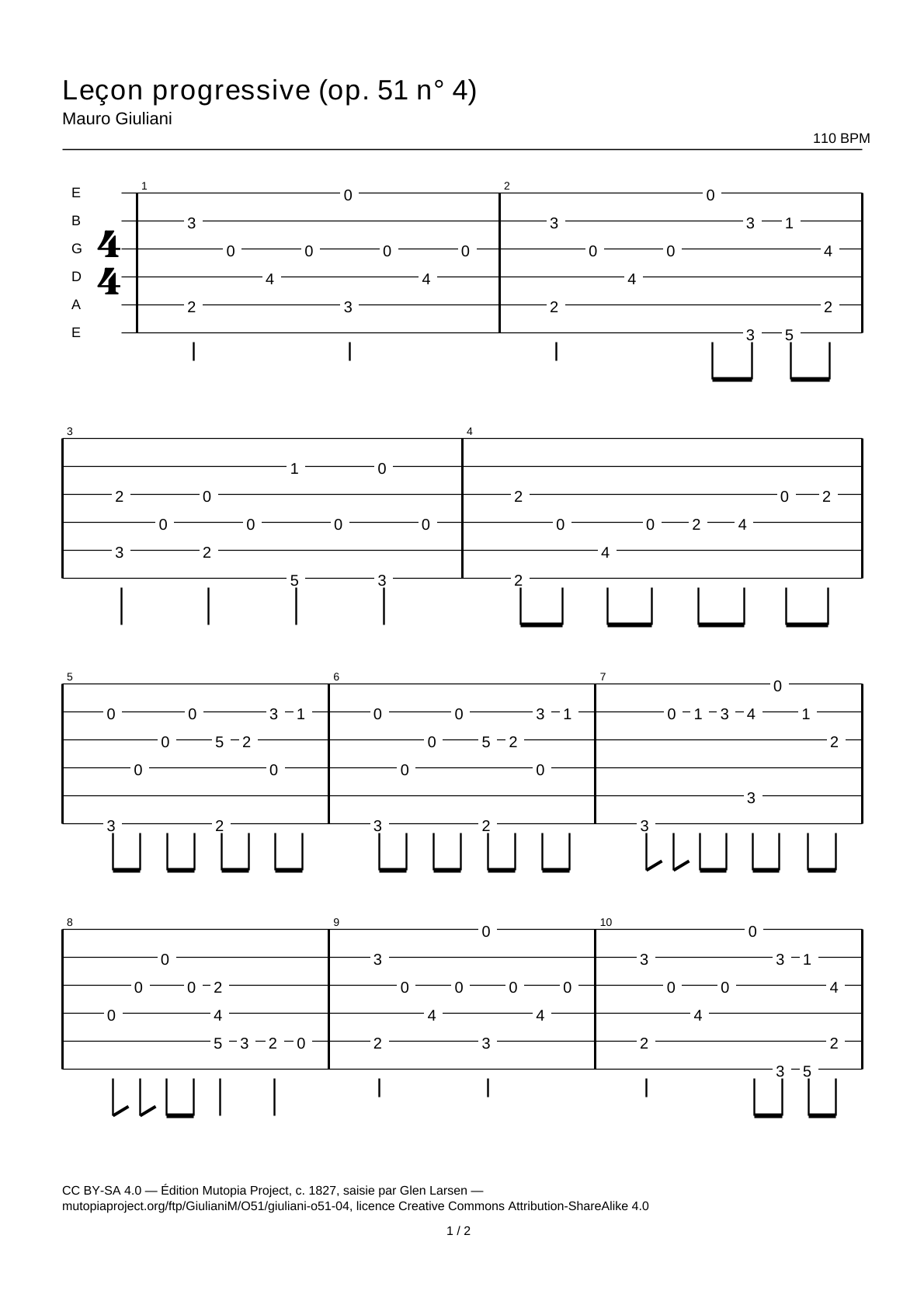 Progressive Lesson (Op. 51 No. 4) — Guitar Tab