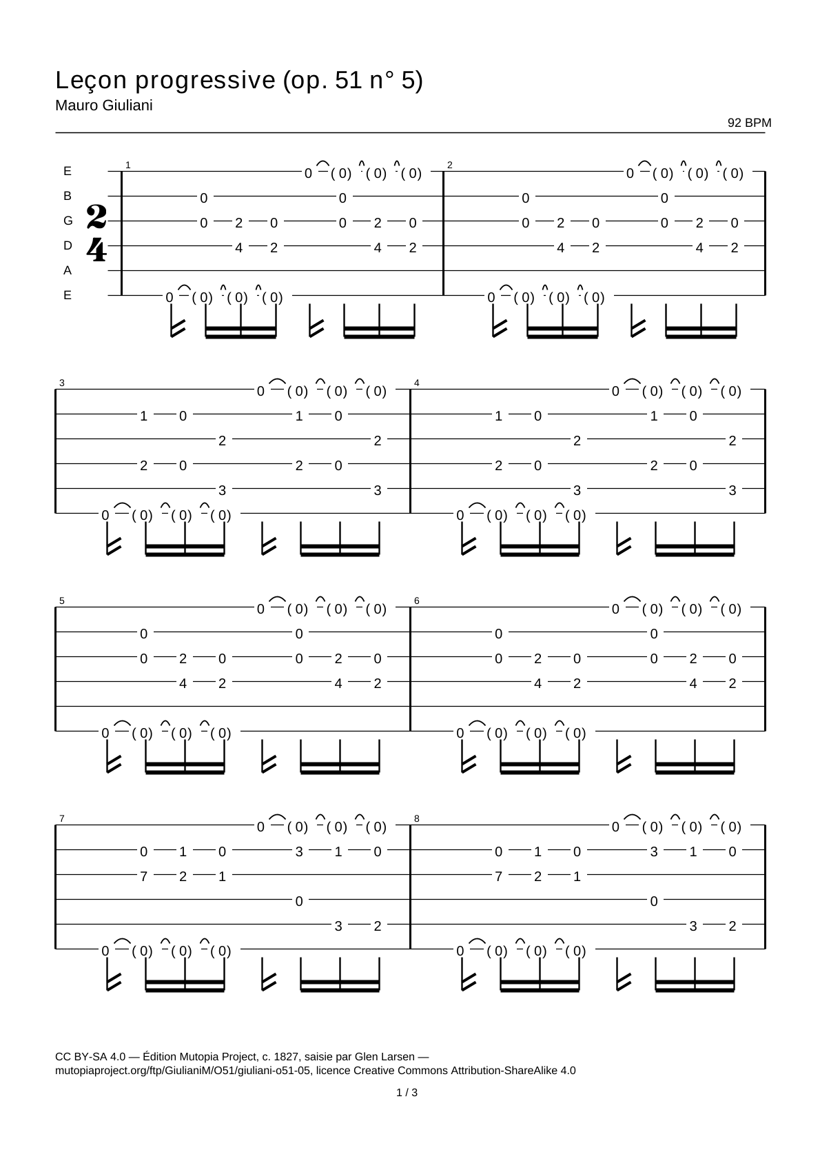 Progressive Lesson (Op. 51 No. 5) — Guitar Tab