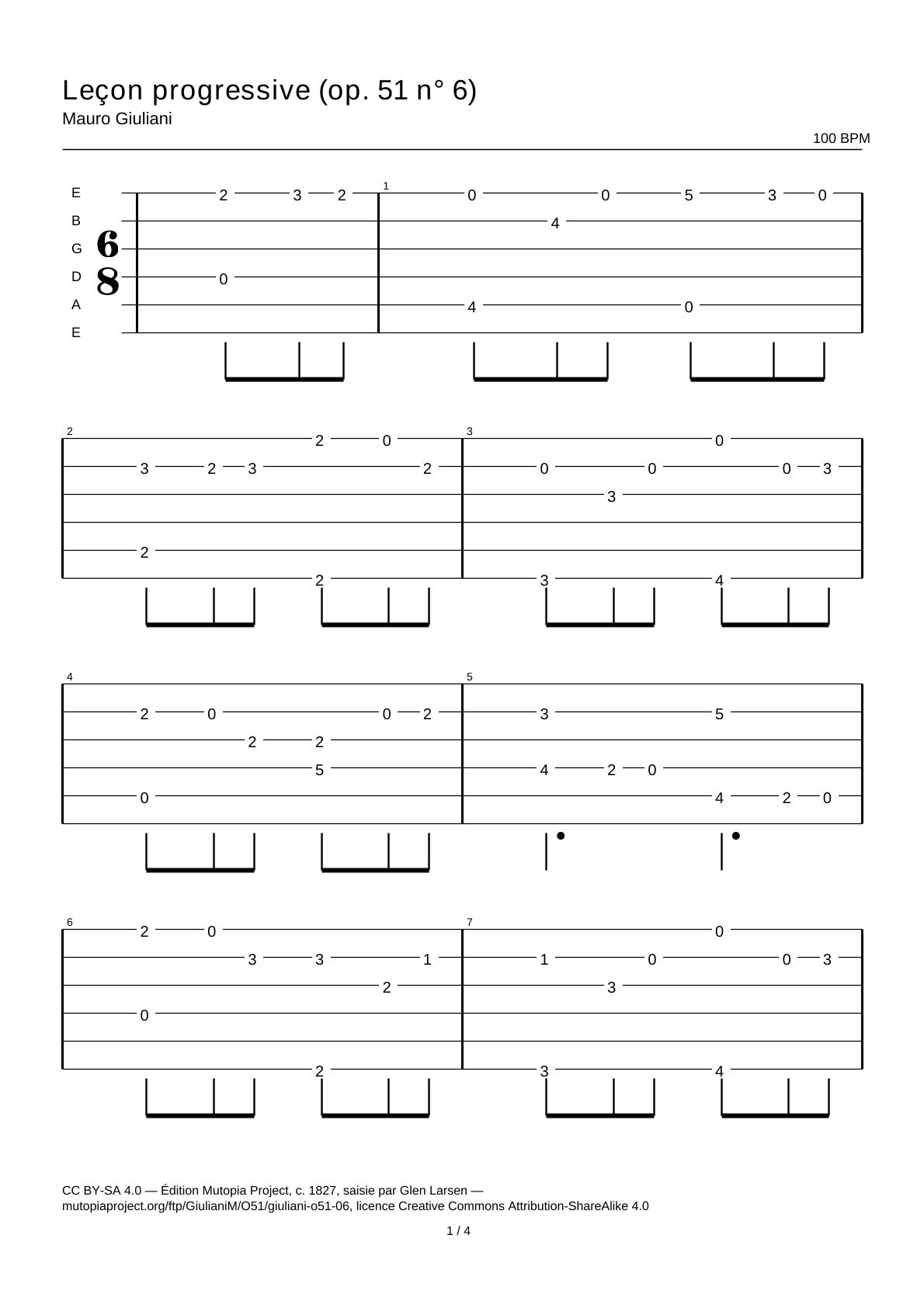 Progressive Lesson (Op. 51 No. 6) — Guitar Tab