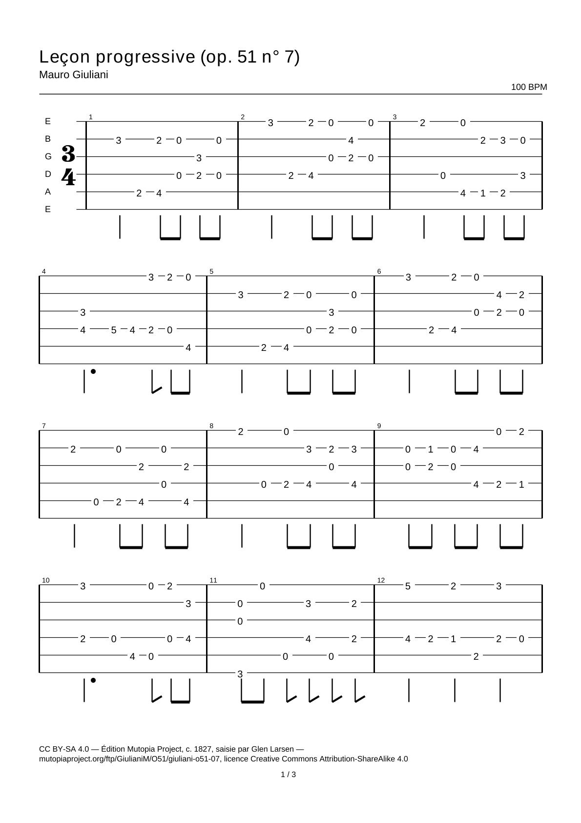 Progressive Lesson (Op. 51 No. 7) — Guitar Tab