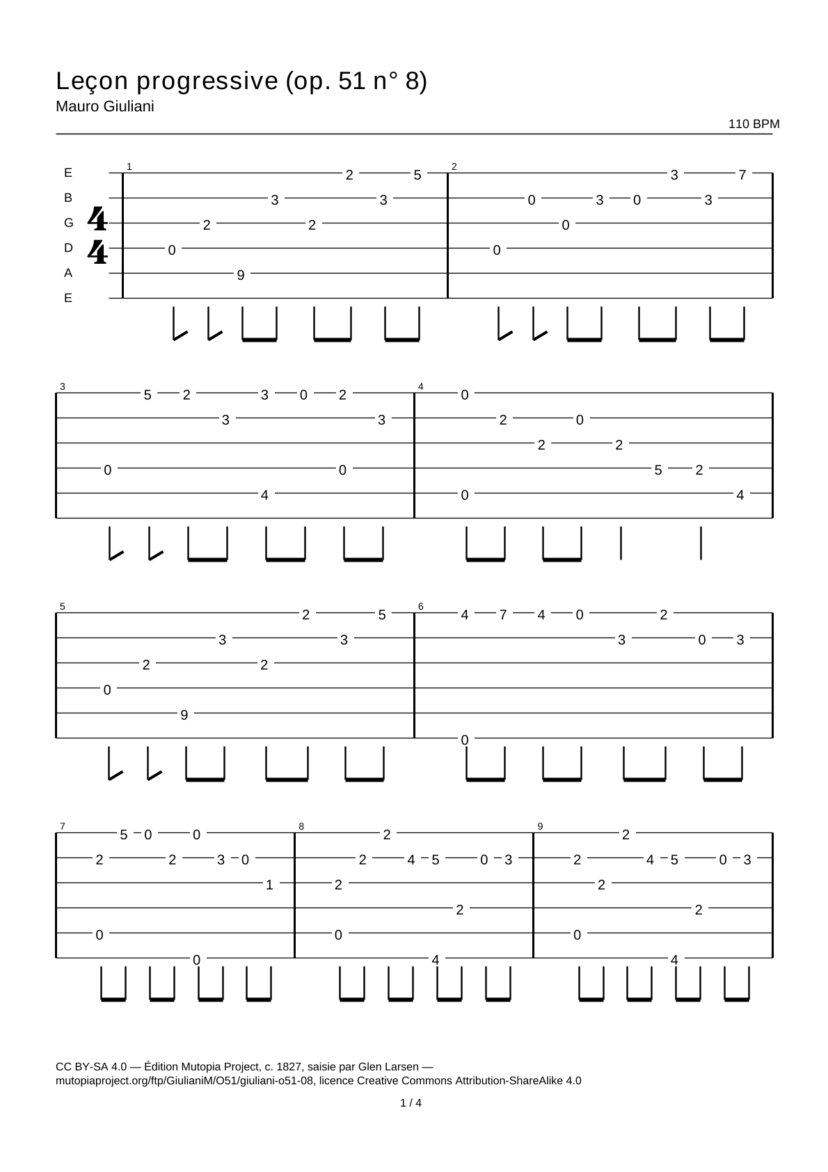Progressive Lesson (Op. 51 No. 8) — Guitar Tab