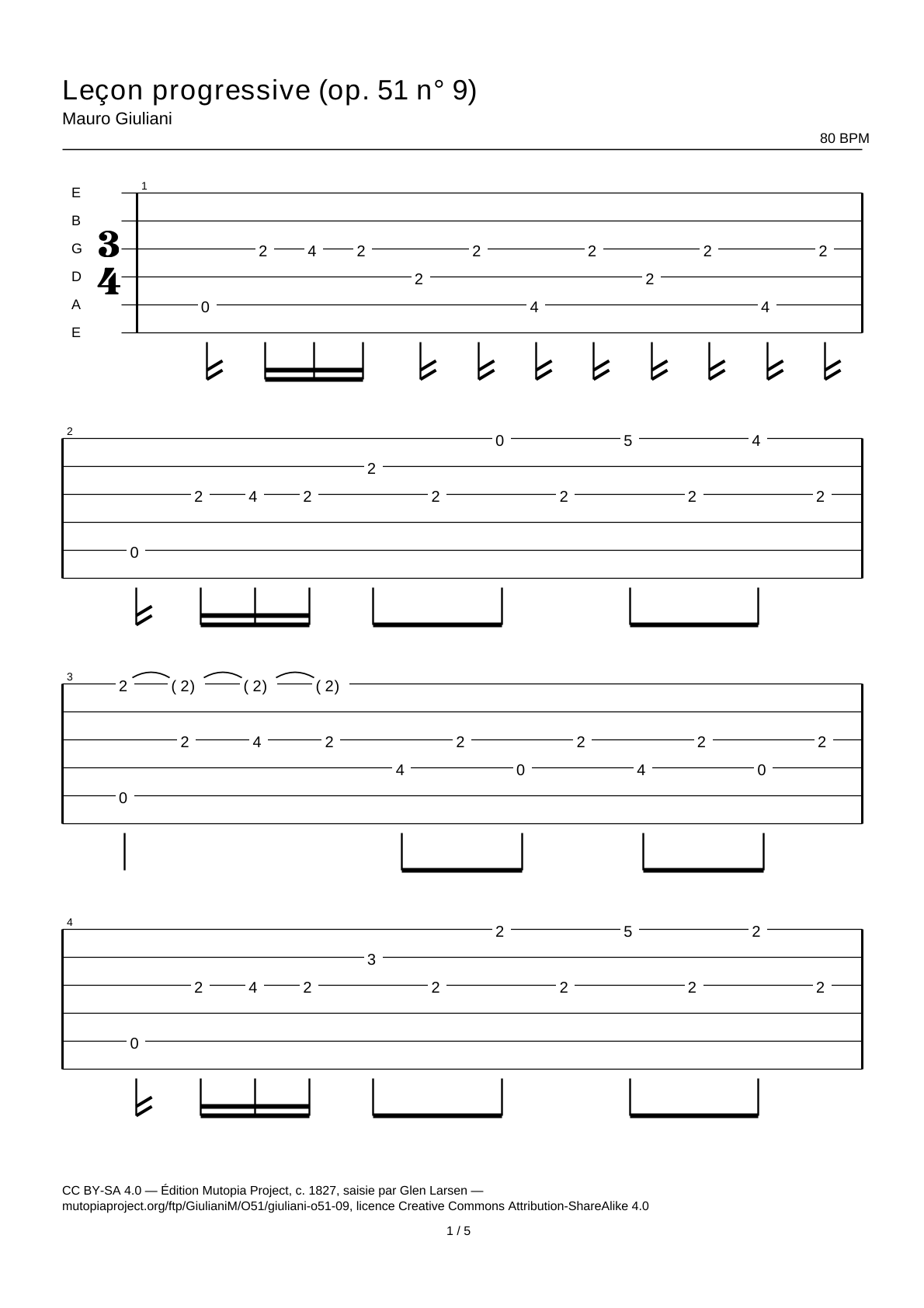 Progressive Lesson (Op. 51 No. 9) — Guitar Tab