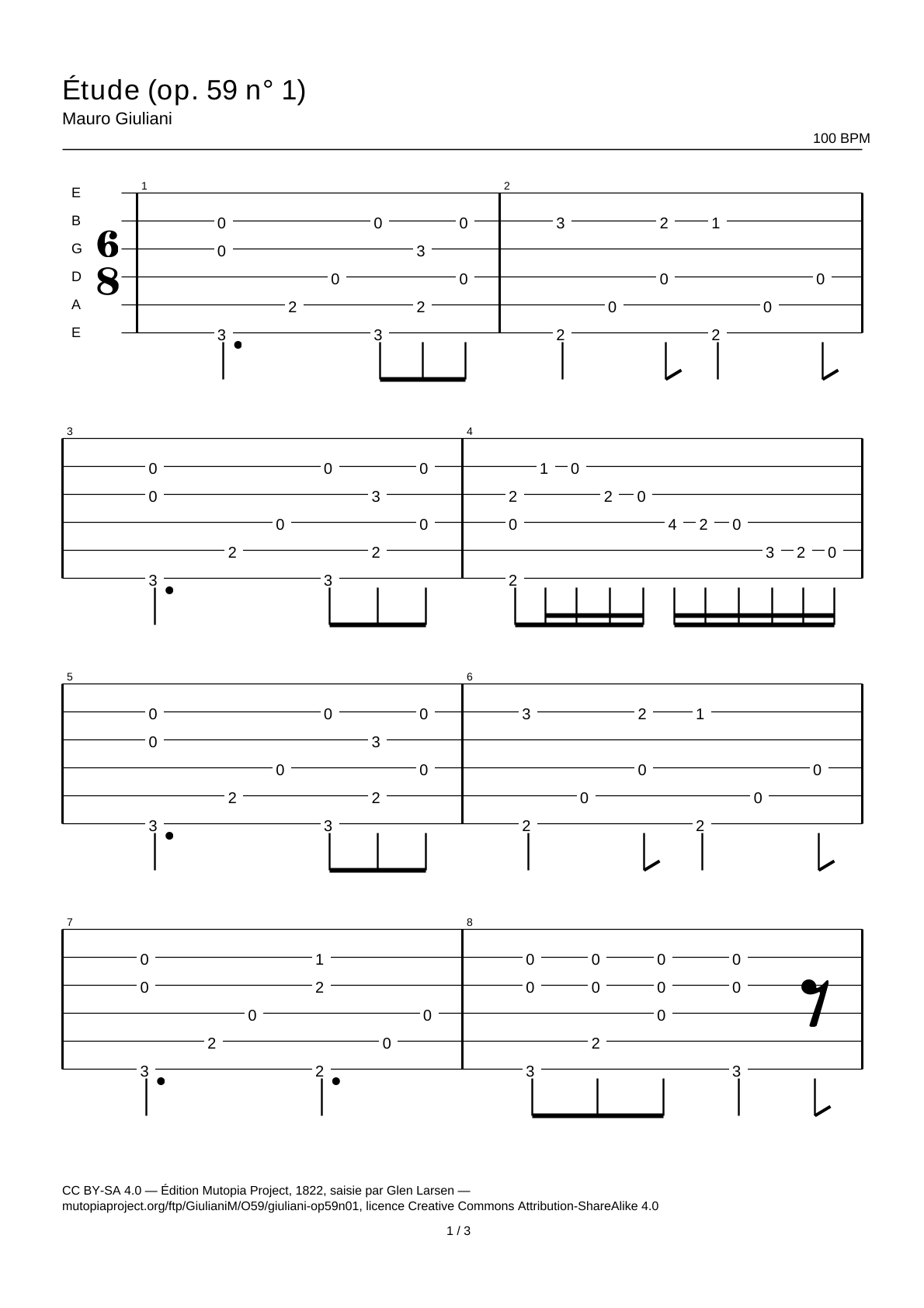 Study (Op. 59 No. 1) — Guitar Tab