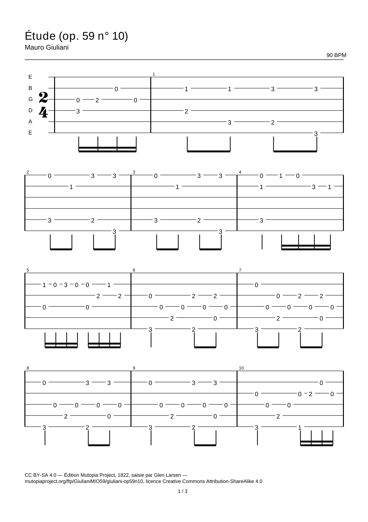 Study (Op. 59 No. 10) — Guitar Tab
