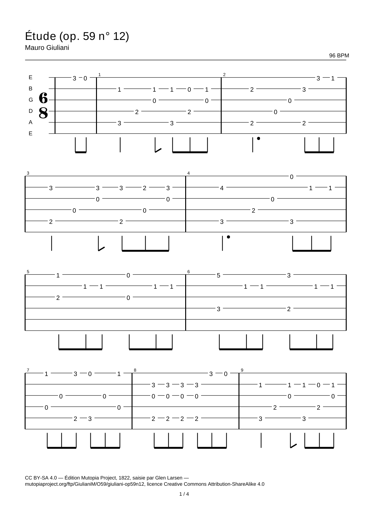 Study (Op. 59 No. 12) — Guitar Tab