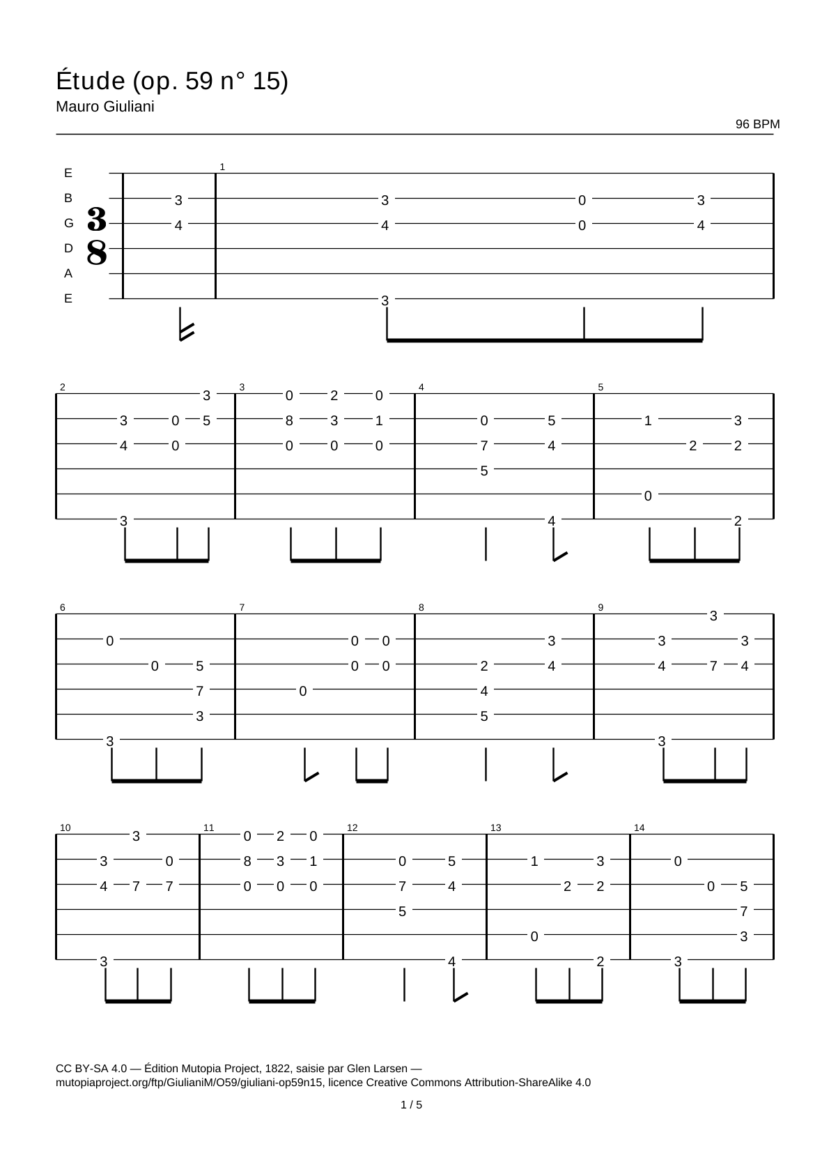 Study (Op. 59 No. 15) — Guitar Tab