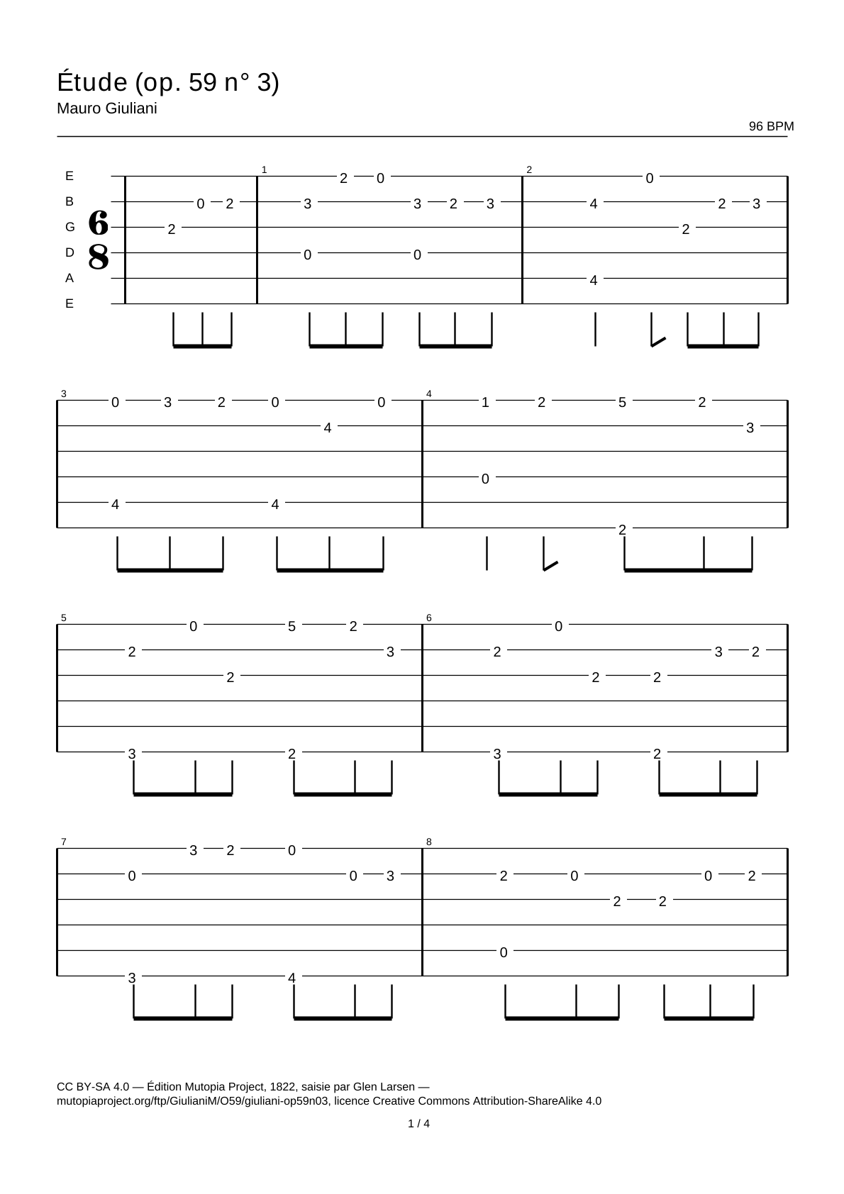 Study (Op. 59 No. 3) — Guitar Tab
