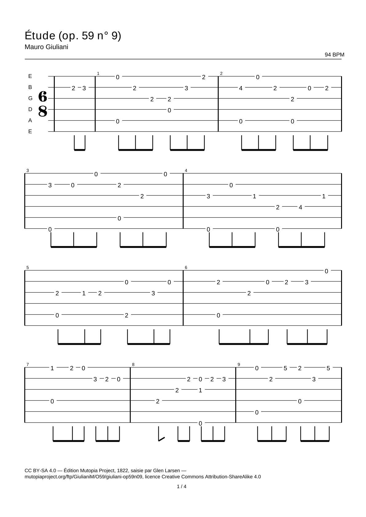 Study (Op. 59 No. 9) — Guitar Tab