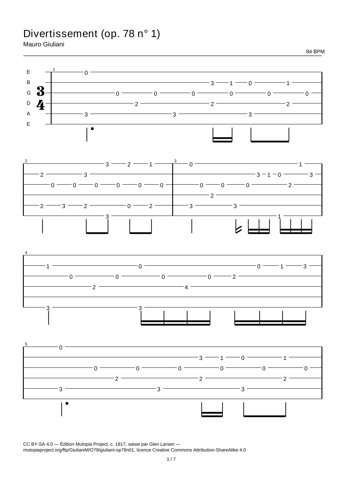 Divertissement (Op. 78 No. 1) — Guitar Tab