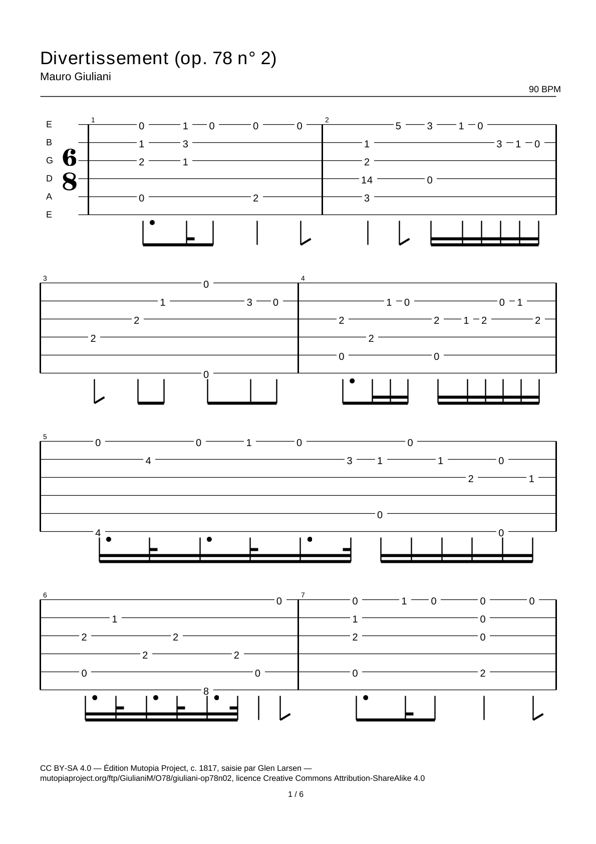 Divertimento (Op. 78 No. 2) — Guitar Tab