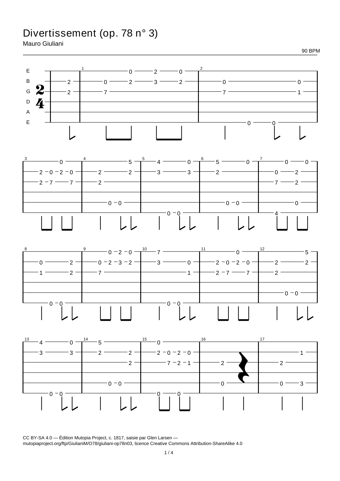 Divertissement (Op. 78 No. 3) — Guitar Tab