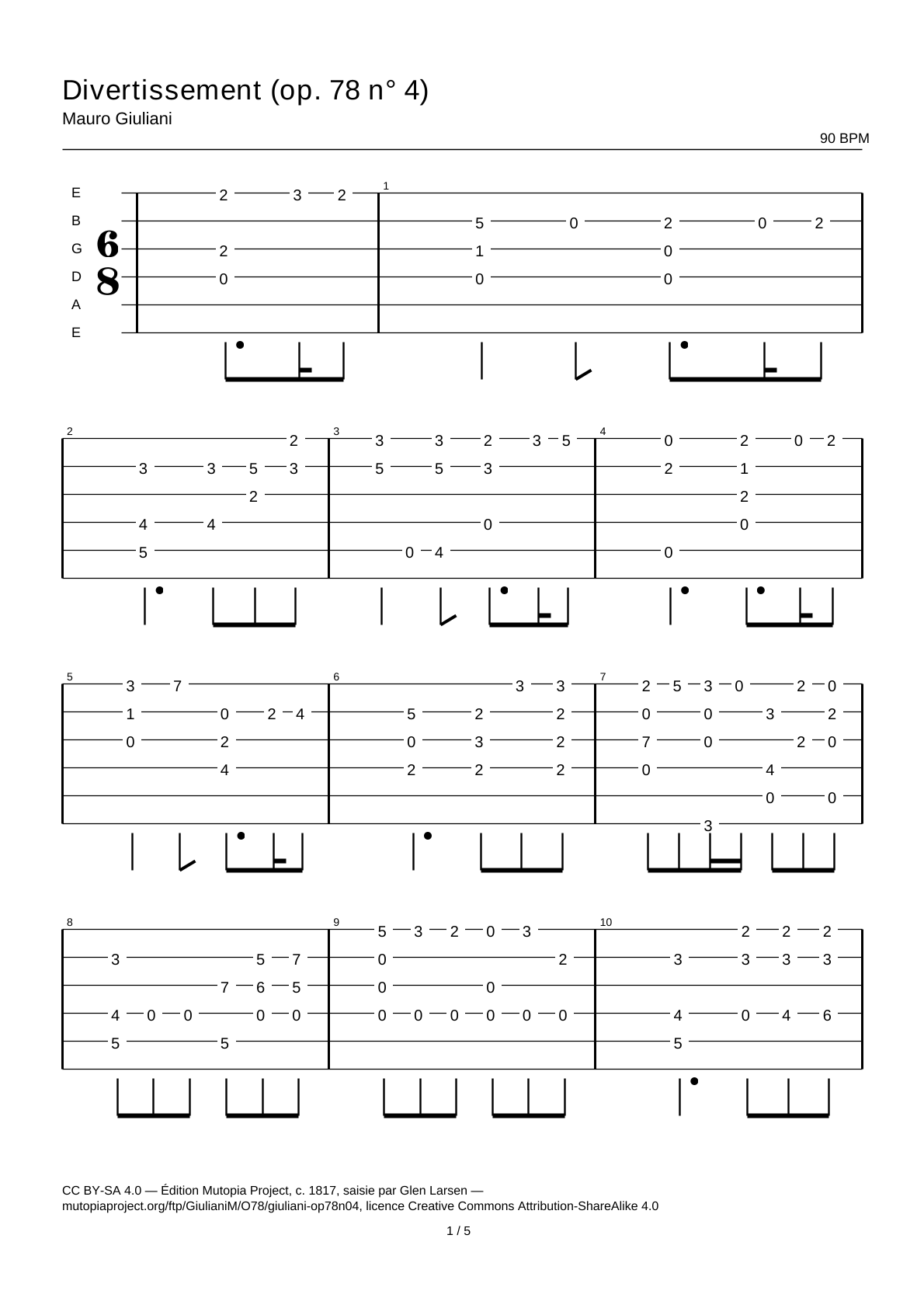 Divertissement (Op. 78 No. 4) — Guitar Tab