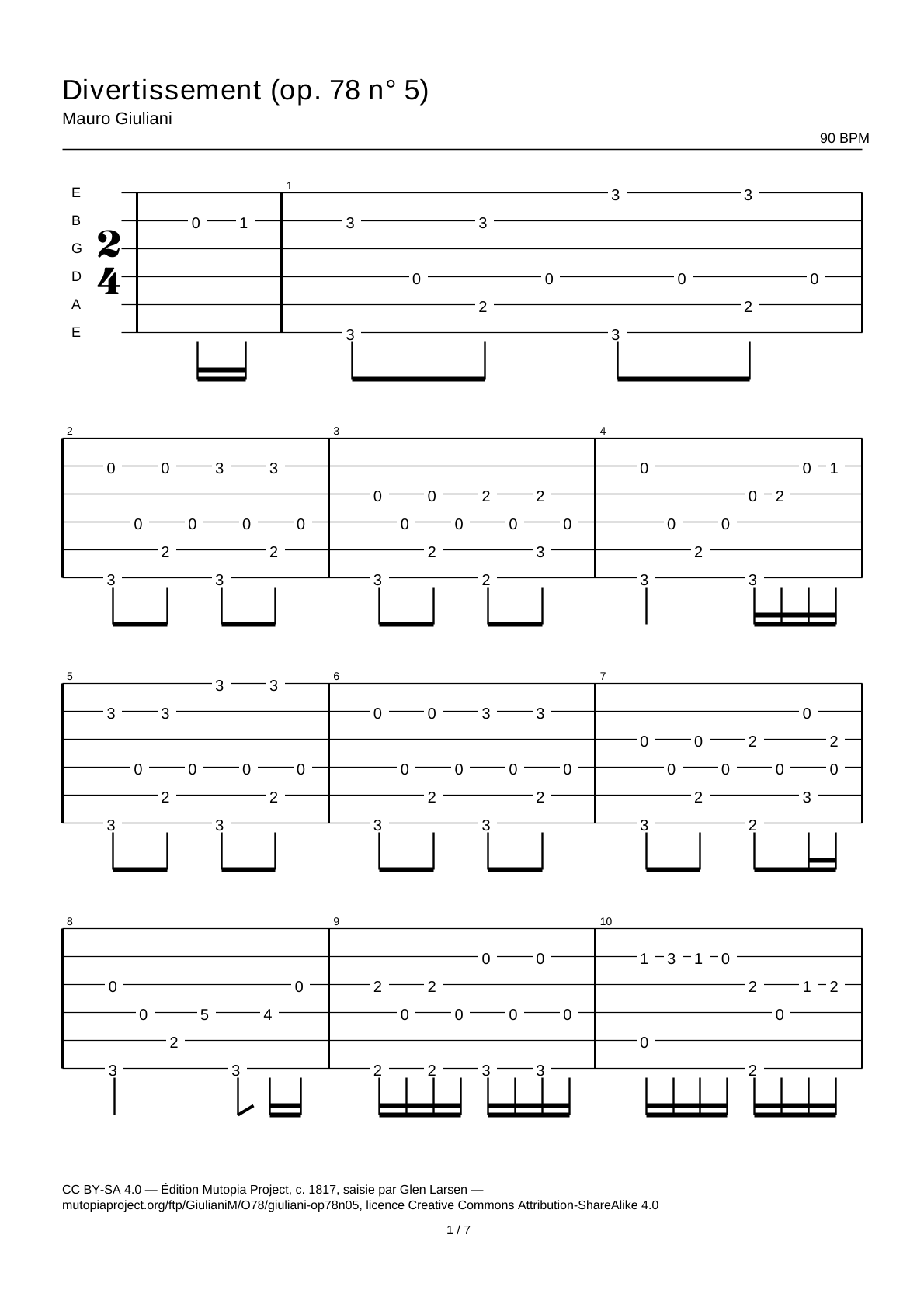 Divertissement (Op. 78 No. 5) — Guitar Tab