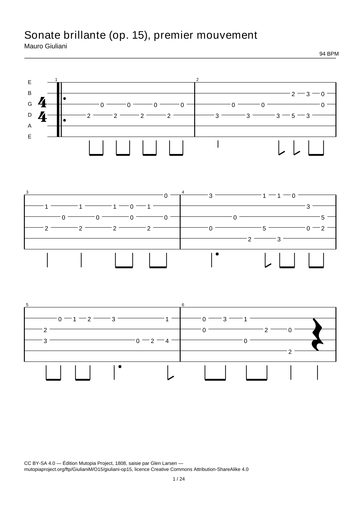 Sonate brillante (Op. 15), first movement — Guitar Tab