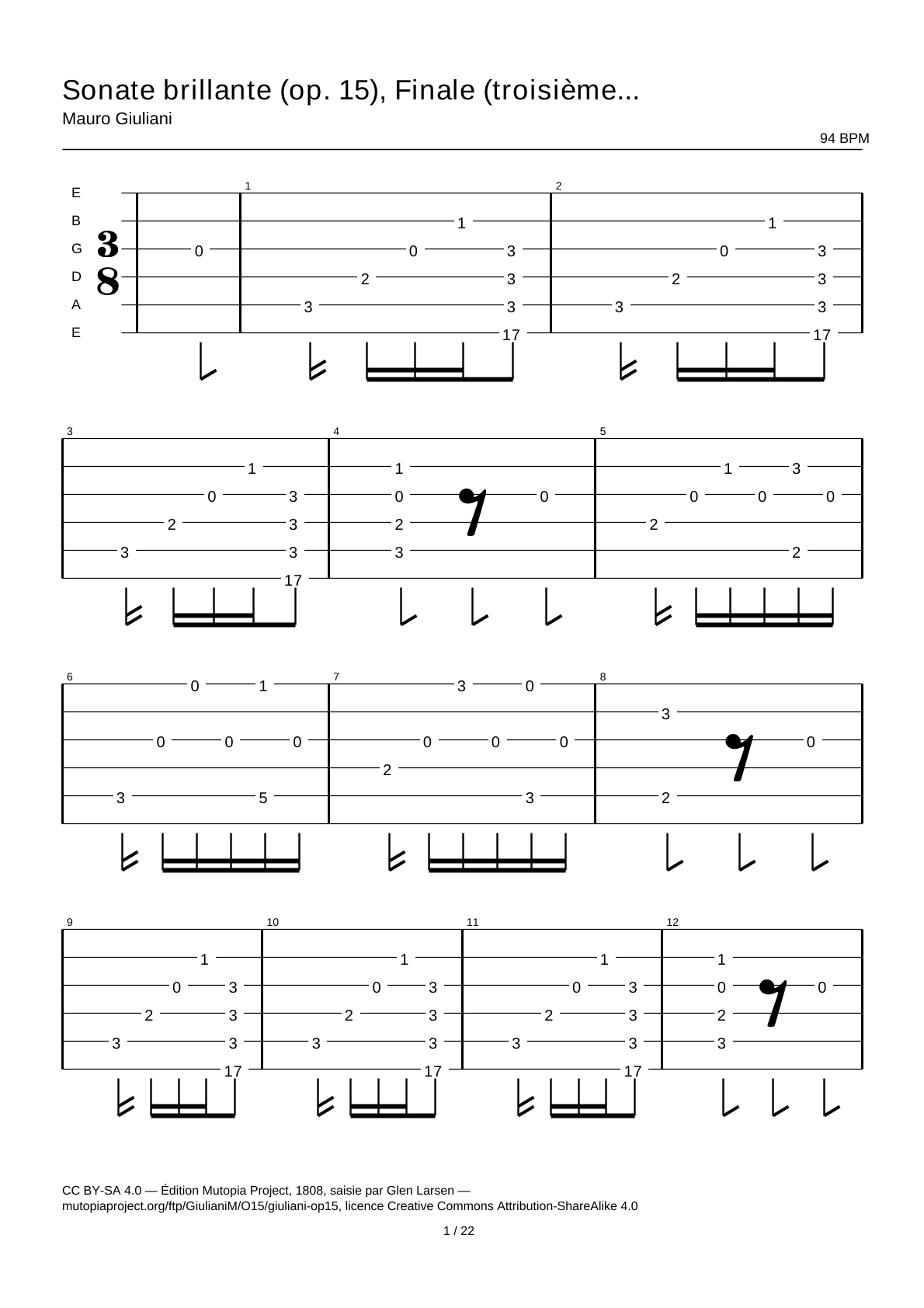 Sonata brillante (op. 15), Final (tercer movimiento) — Tablatura de guitarra