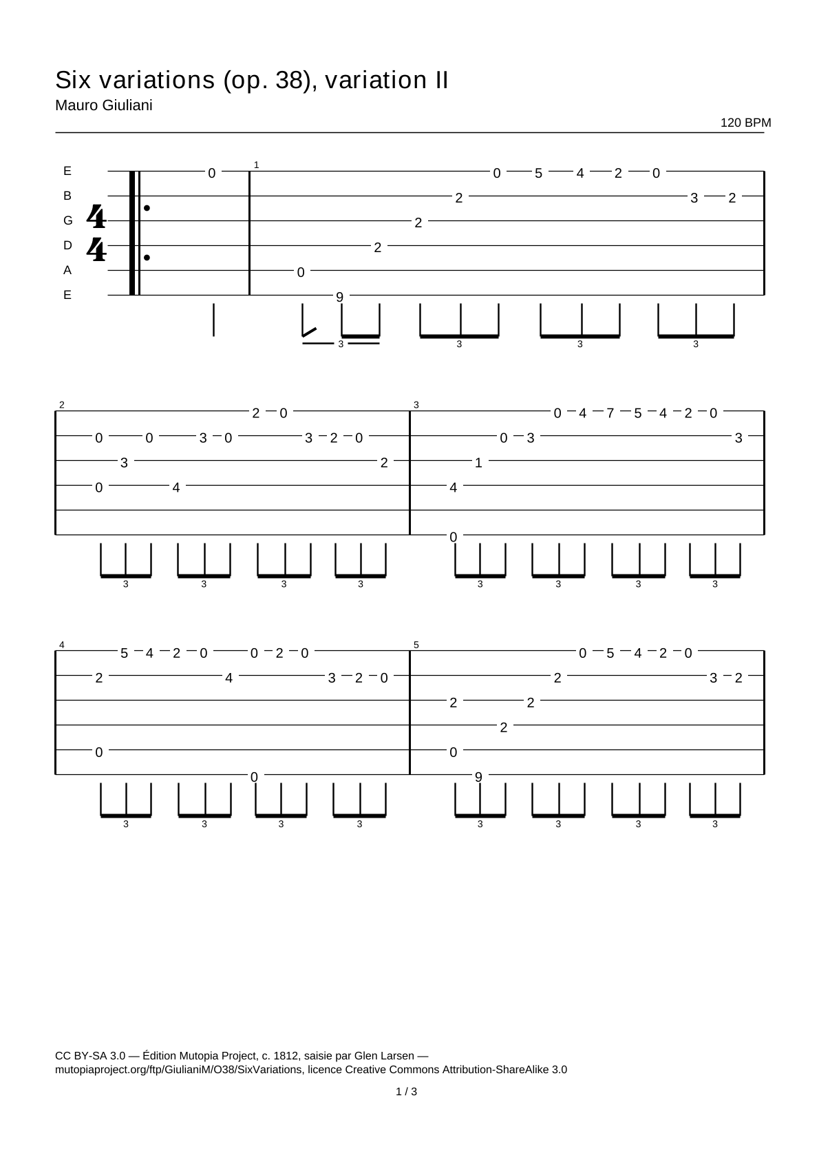 Six Variations (Op. 38), variation II — Guitar Tab