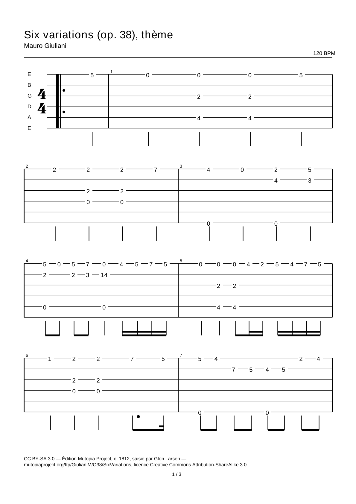 Six Variations (Op. 38), theme — Guitar Tab