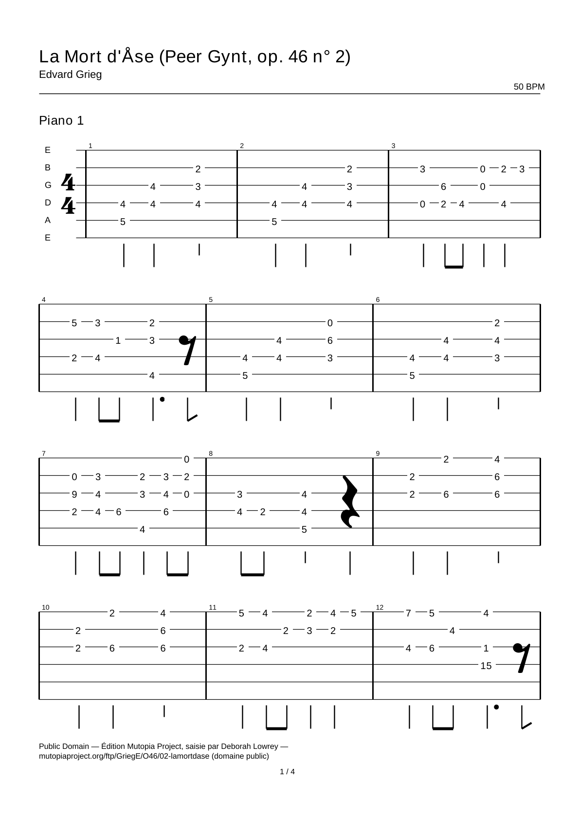 Åse's Death (Peer Gynt, Op. 46 No. 2) — Guitar Tab