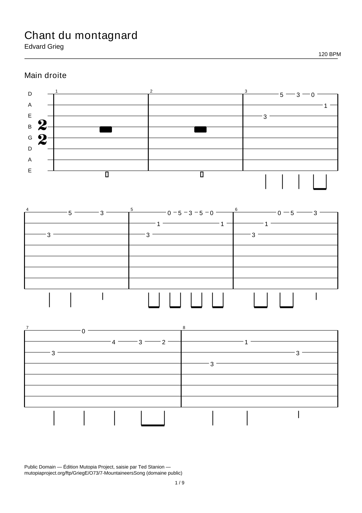 Canción del montañés — Tablatura de guitarra