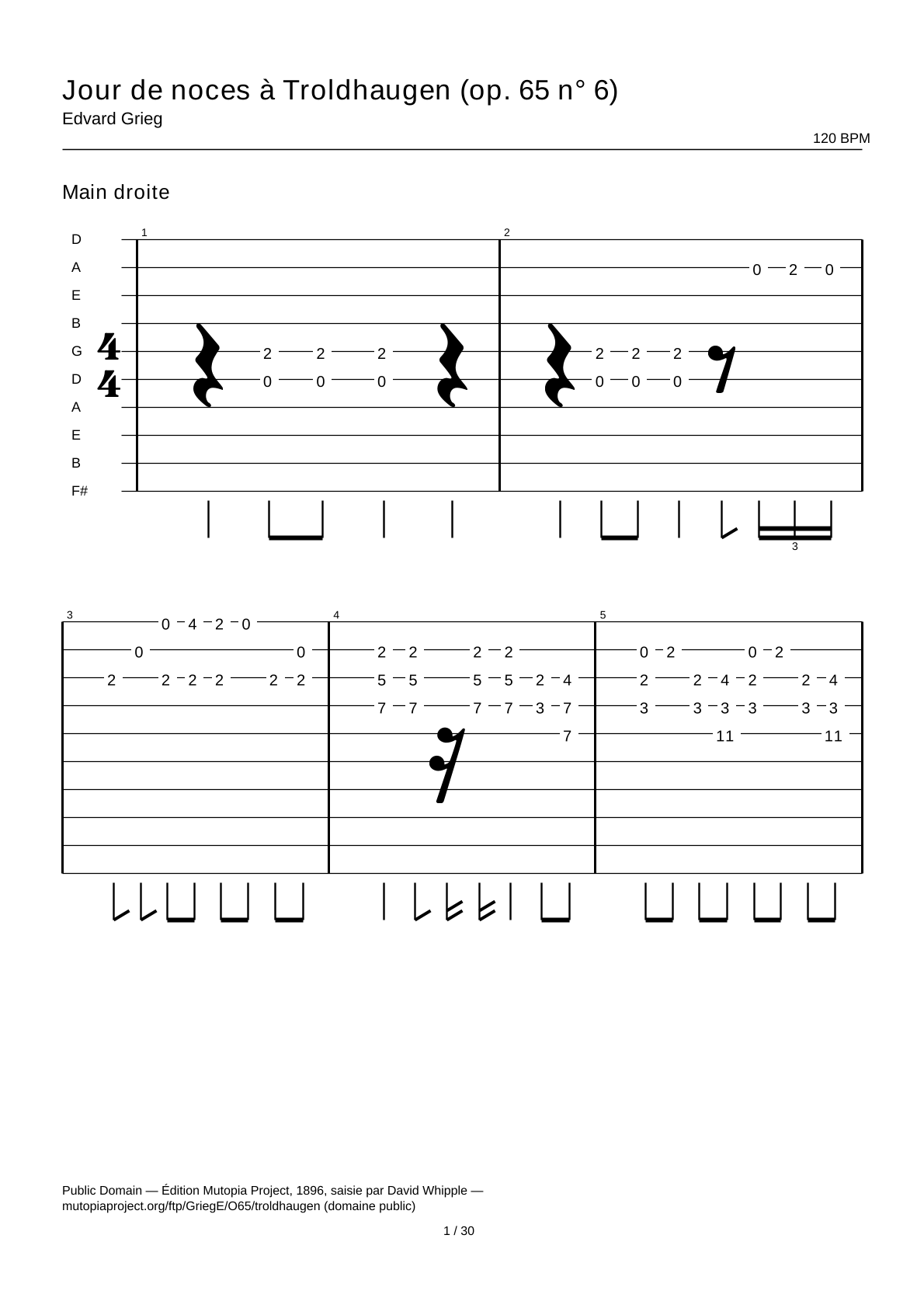 Wedding Day at Troldhaugen (Op. 65 No. 6) — Guitar Tab