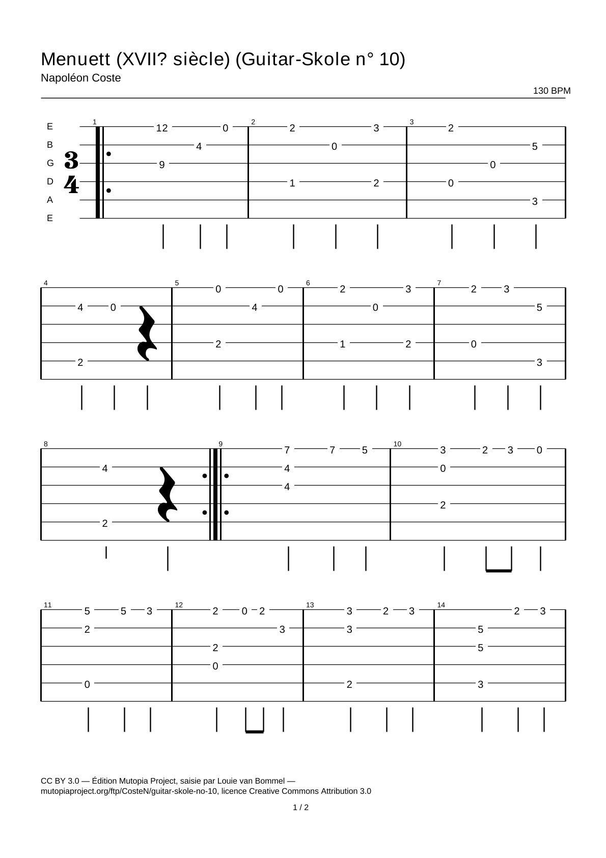 Menuett (17th century) (Guitar-Skole No. 10) — Guitar Tab