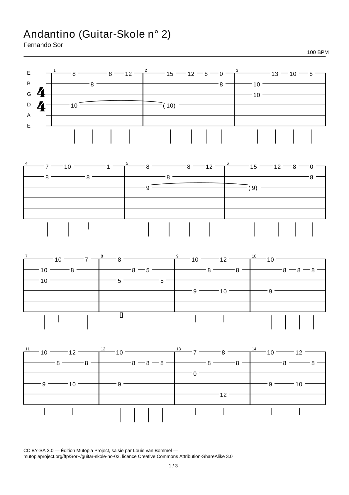 Andantino (Guitar-Skole No. 2) — Guitar Tab