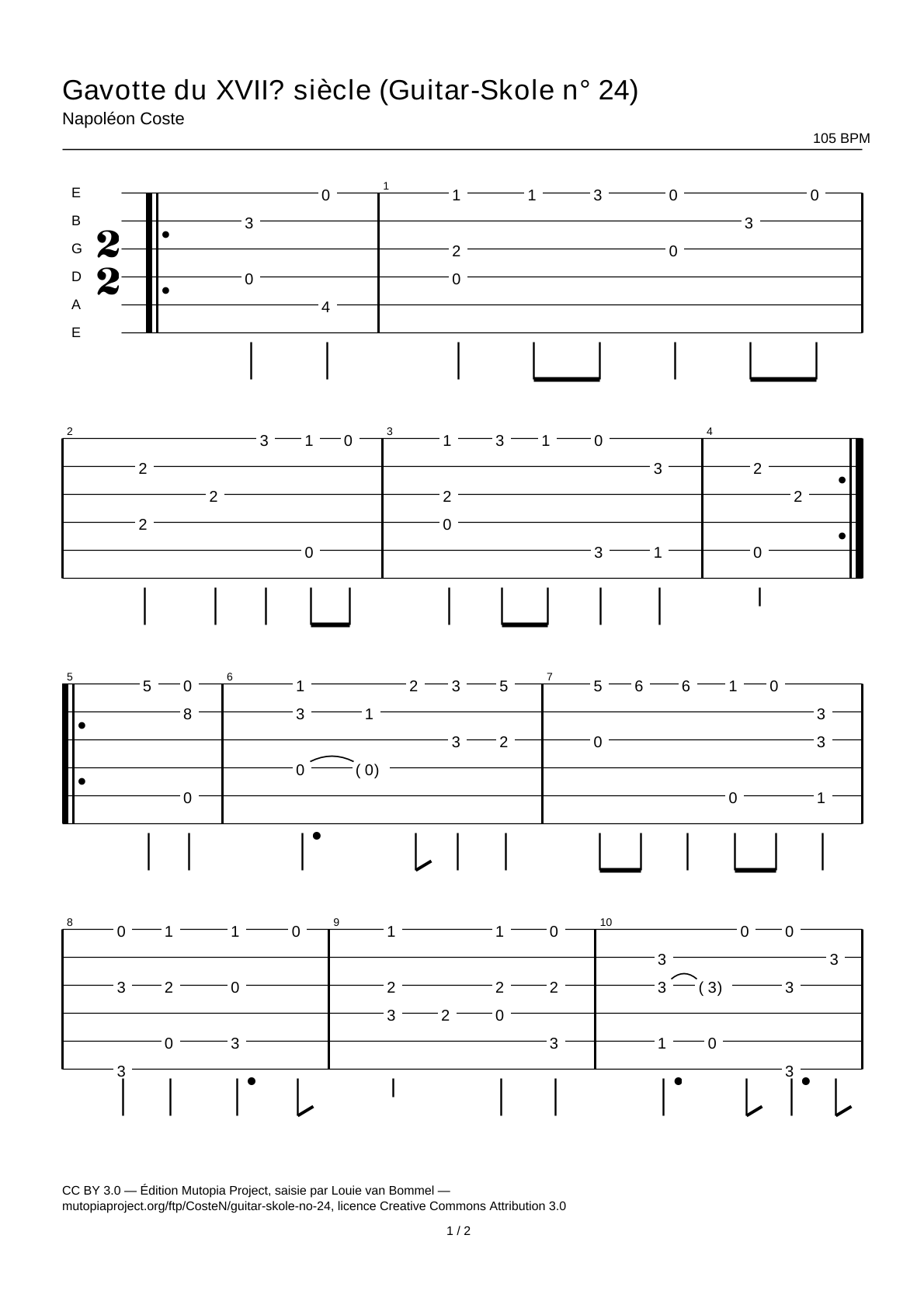 Gavotte (17th-century) (Guitar-Skole No. 24) — Guitar Tab