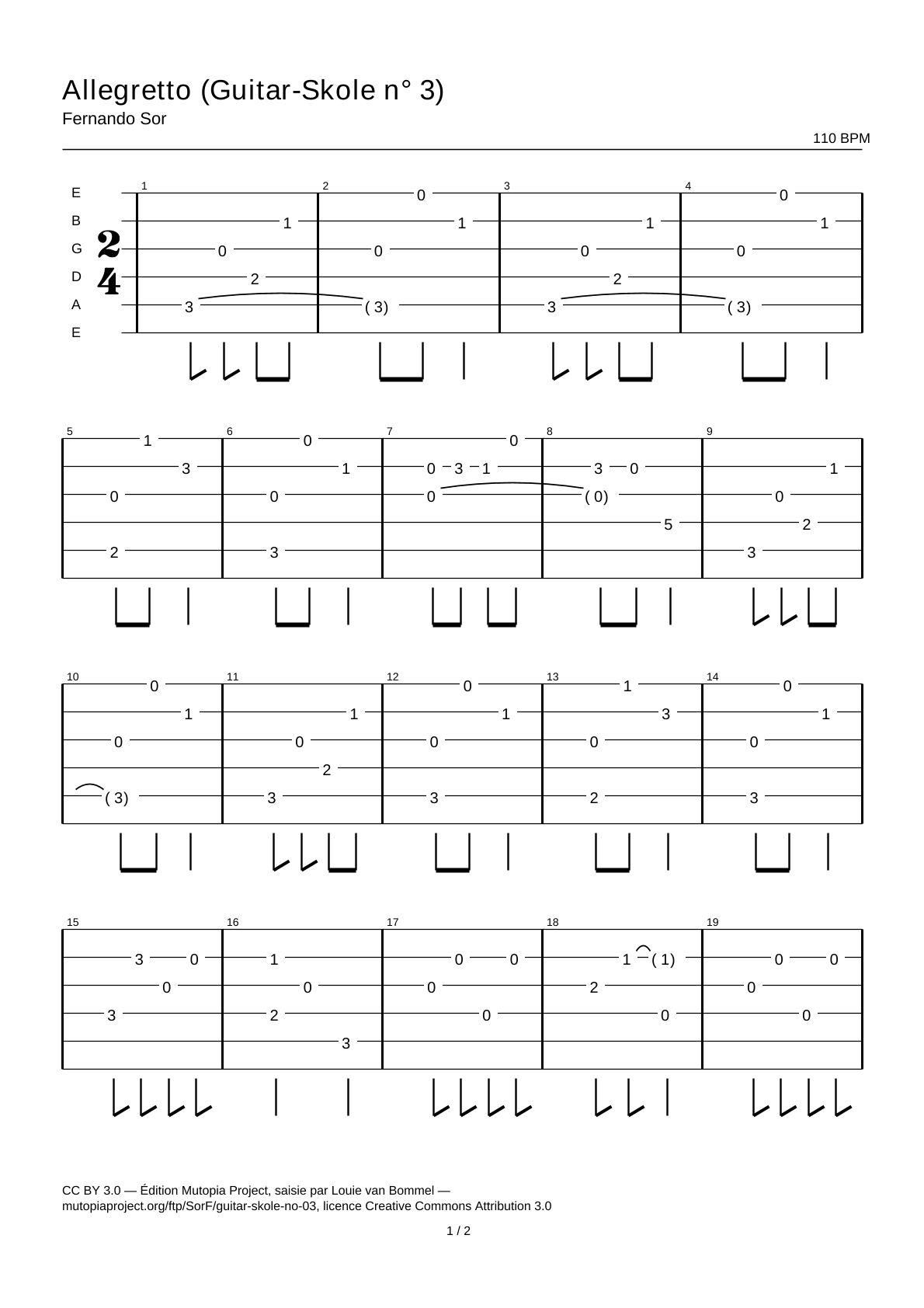 Allegretto (Guitar-Skole No. 3) — Guitar Tab