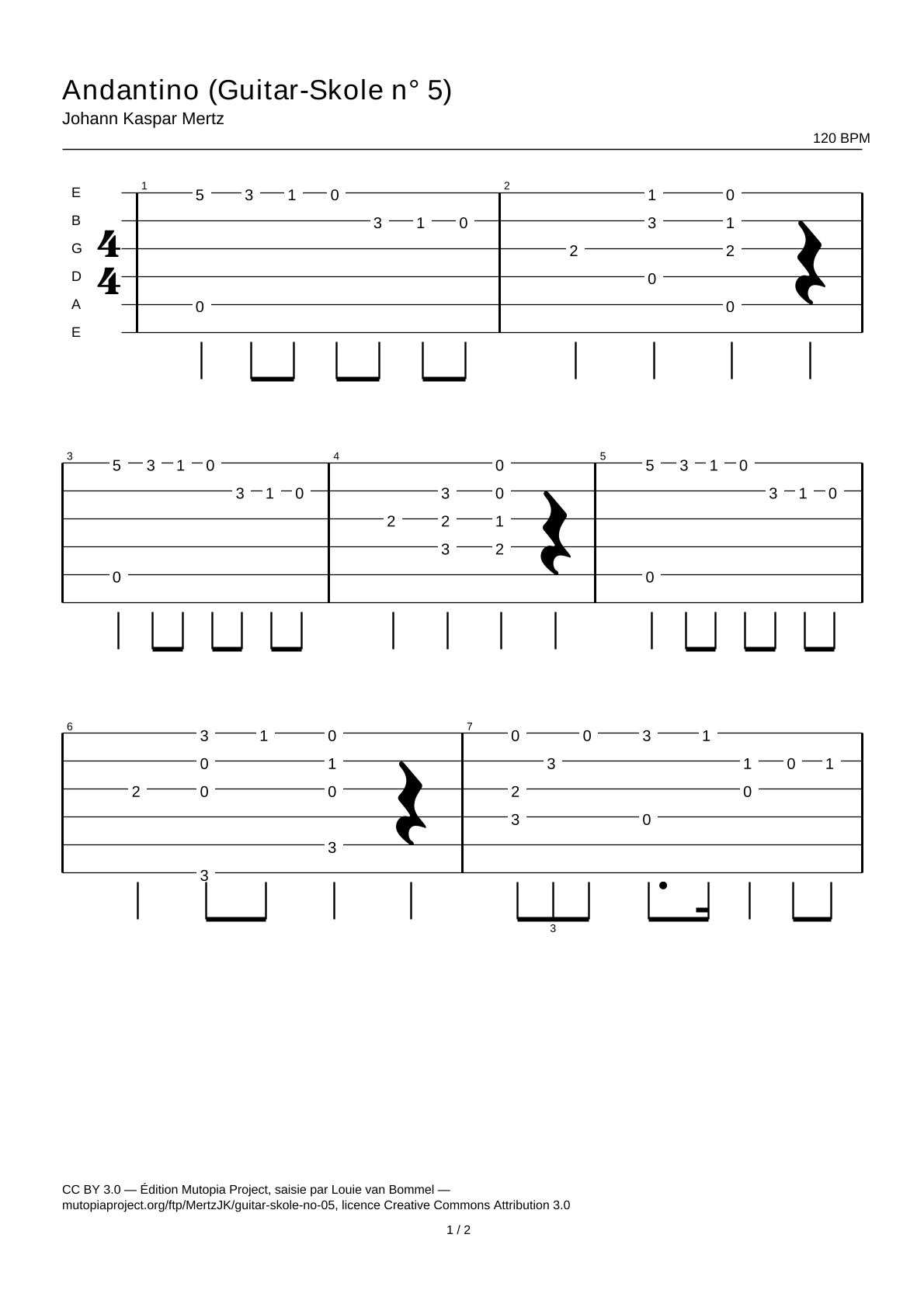 Andantino (Guitar-Skole No. 5) — Guitar Tab