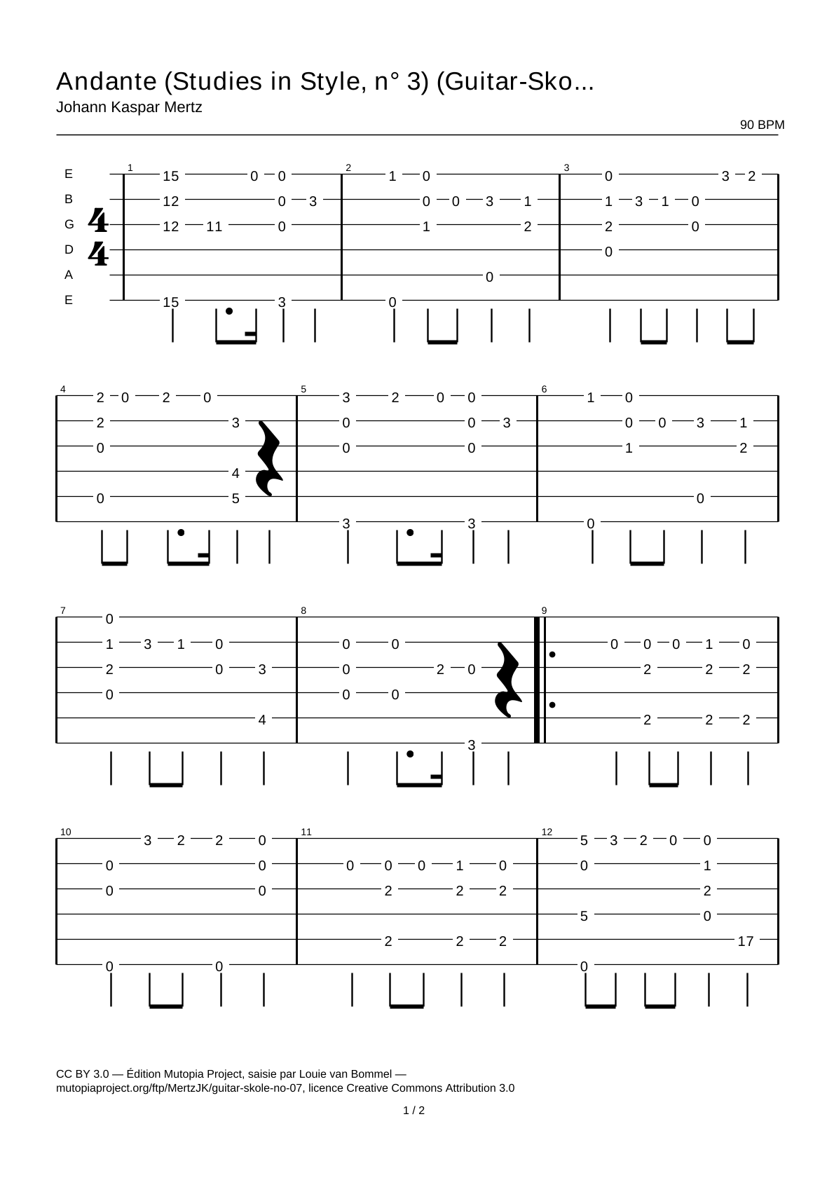Andante (Studies in Style, No. 3) (Guitar-Skole No. 7) — Guitar Tab