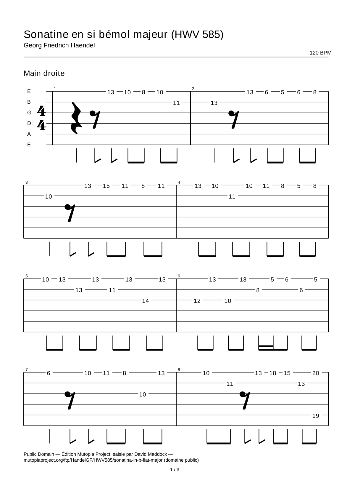 Sonatina in B-flat major (HWV 585) — Guitar Tab