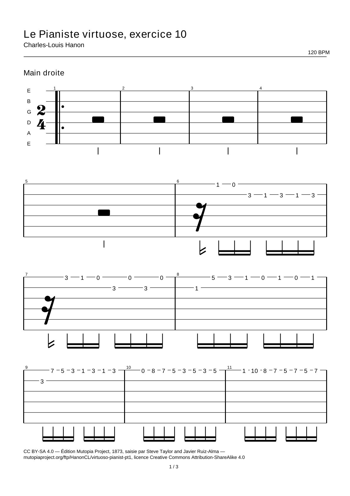 The Virtuoso Pianist, Exercise 10 — Guitar Tab