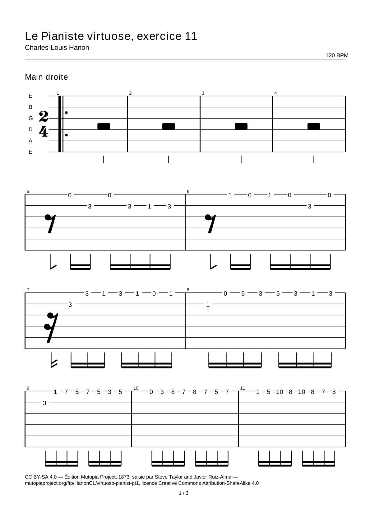 The Virtuoso Pianist, Exercise 11 — Guitar Tab