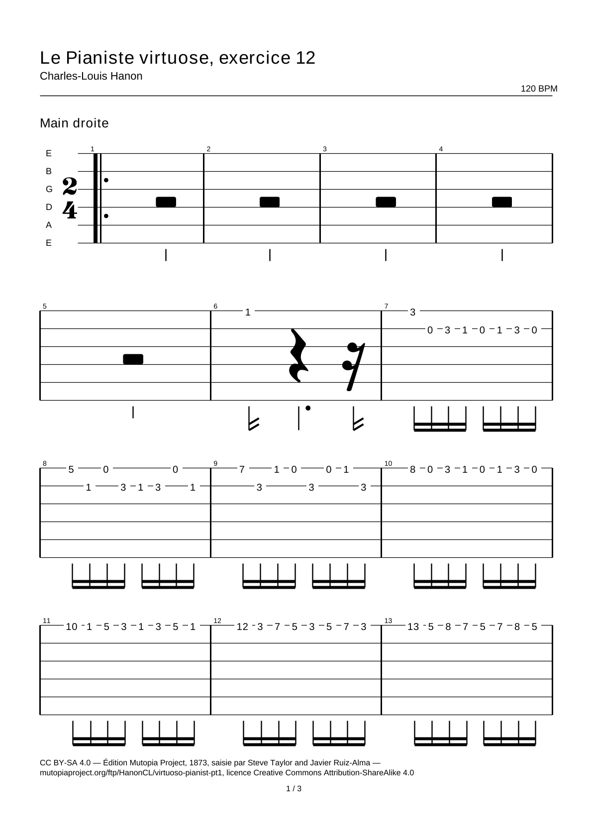 The Virtuoso Pianist, Exercise 12 — Guitar Tab