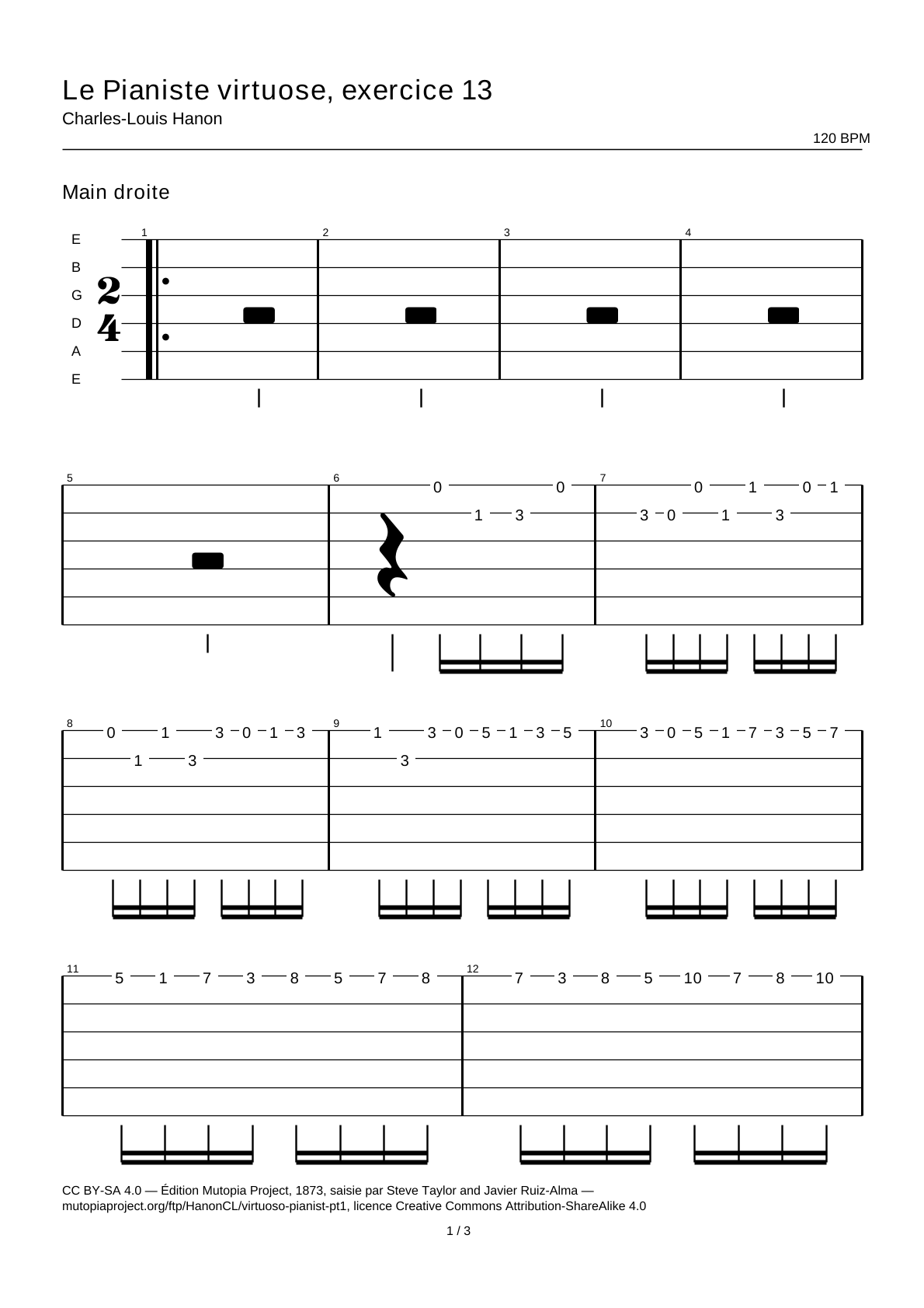 The Virtuoso Pianist, Exercise 13 — Guitar Tab