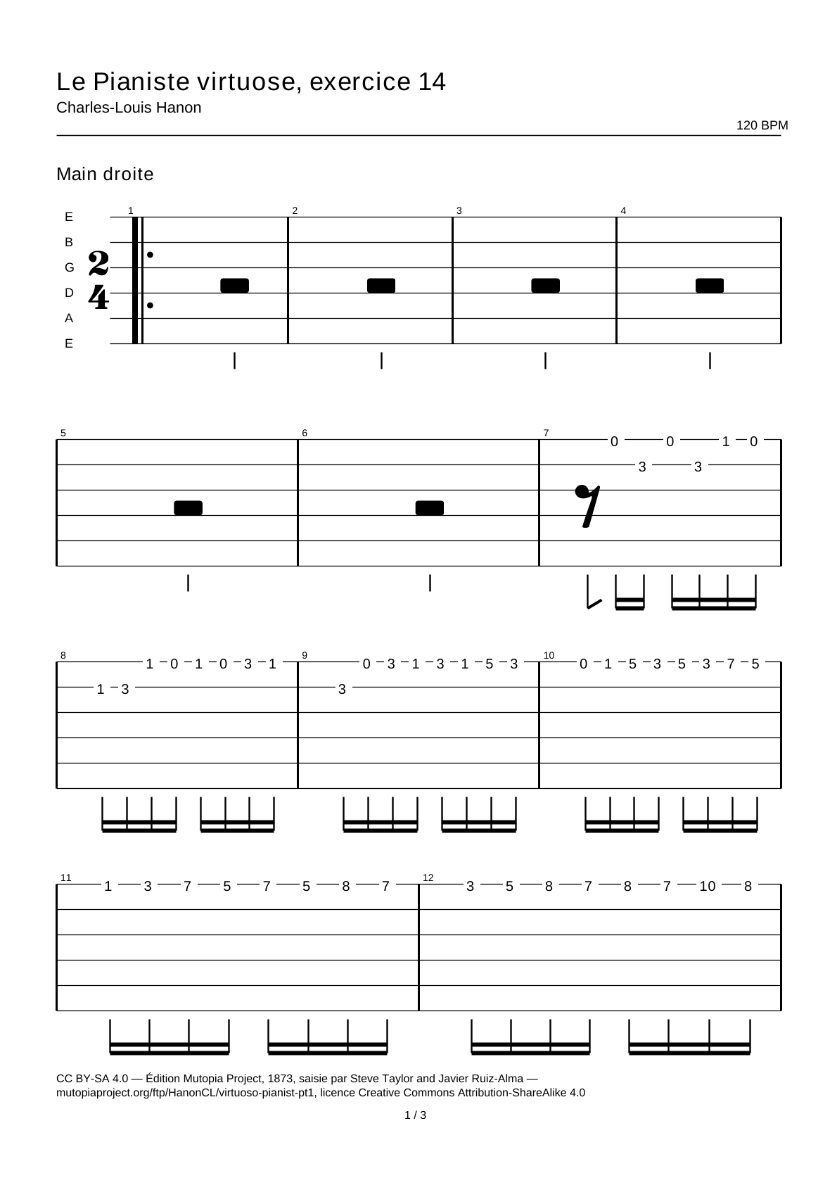 The Virtuoso Pianist, Exercise 14 — Guitar Tab