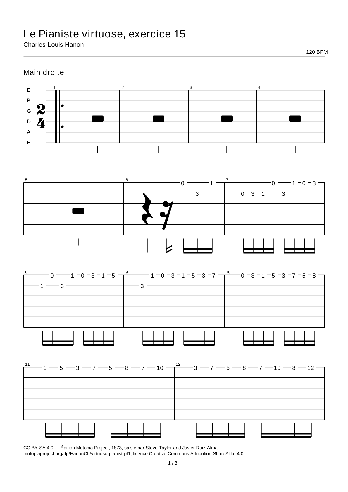 The Virtuoso Pianist, Exercise 15 — Guitar Tab