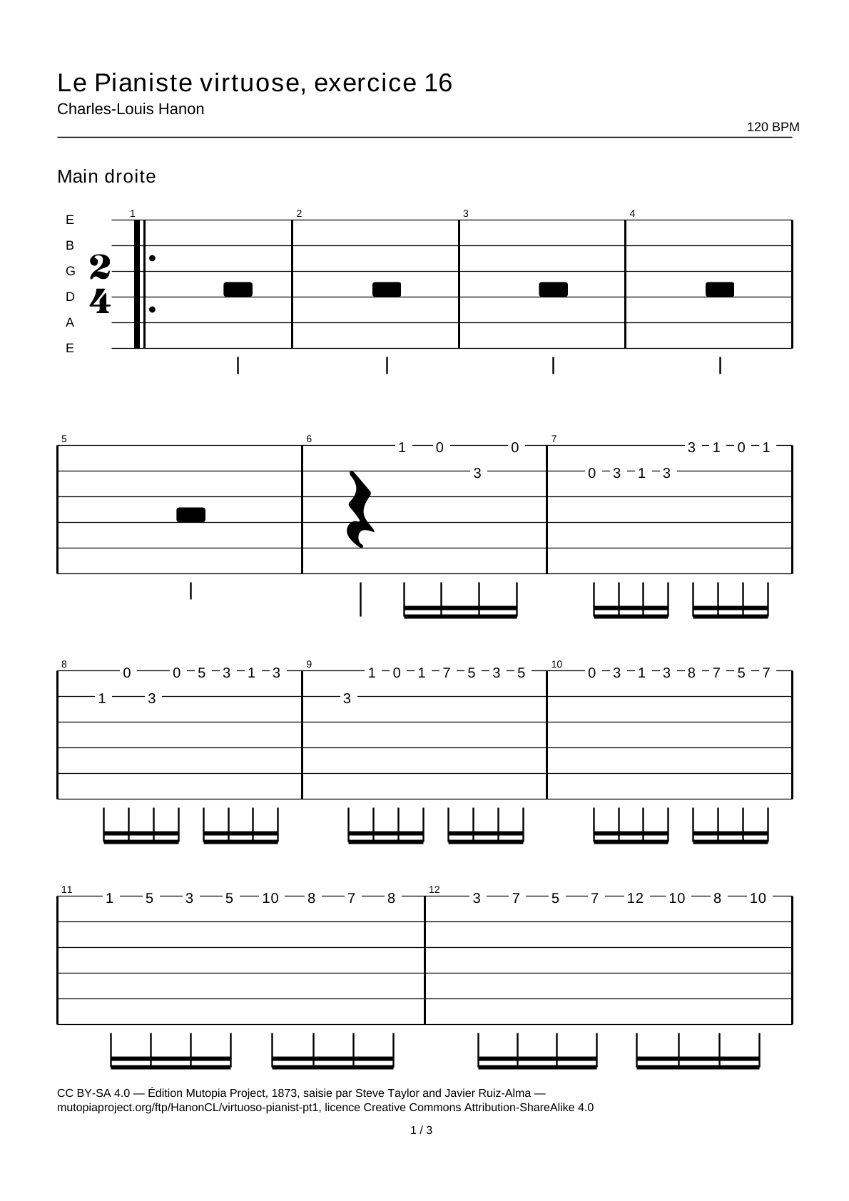 The Virtuoso Pianist, Exercise 16 — Guitar Tab