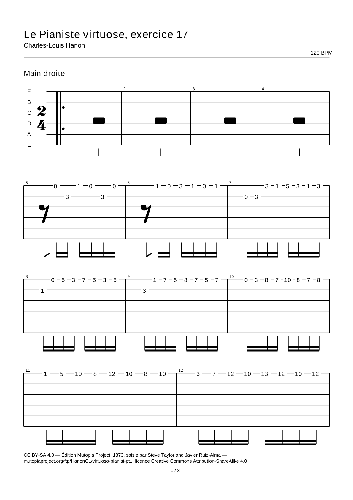 The Virtuoso Pianist, Exercise 17 — Guitar Tab