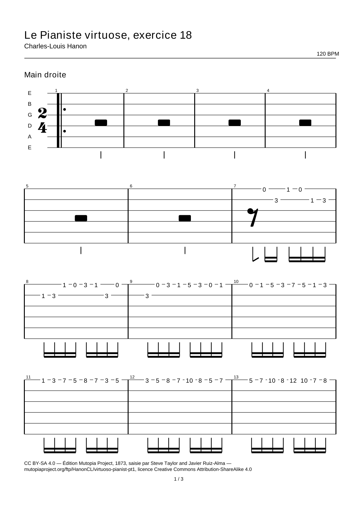 The Virtuoso Pianist, Exercise 18 — Guitar Tab
