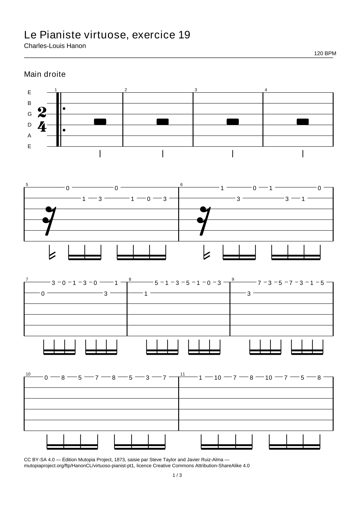 The Virtuoso Pianist, Exercise 19 — Guitar Tab