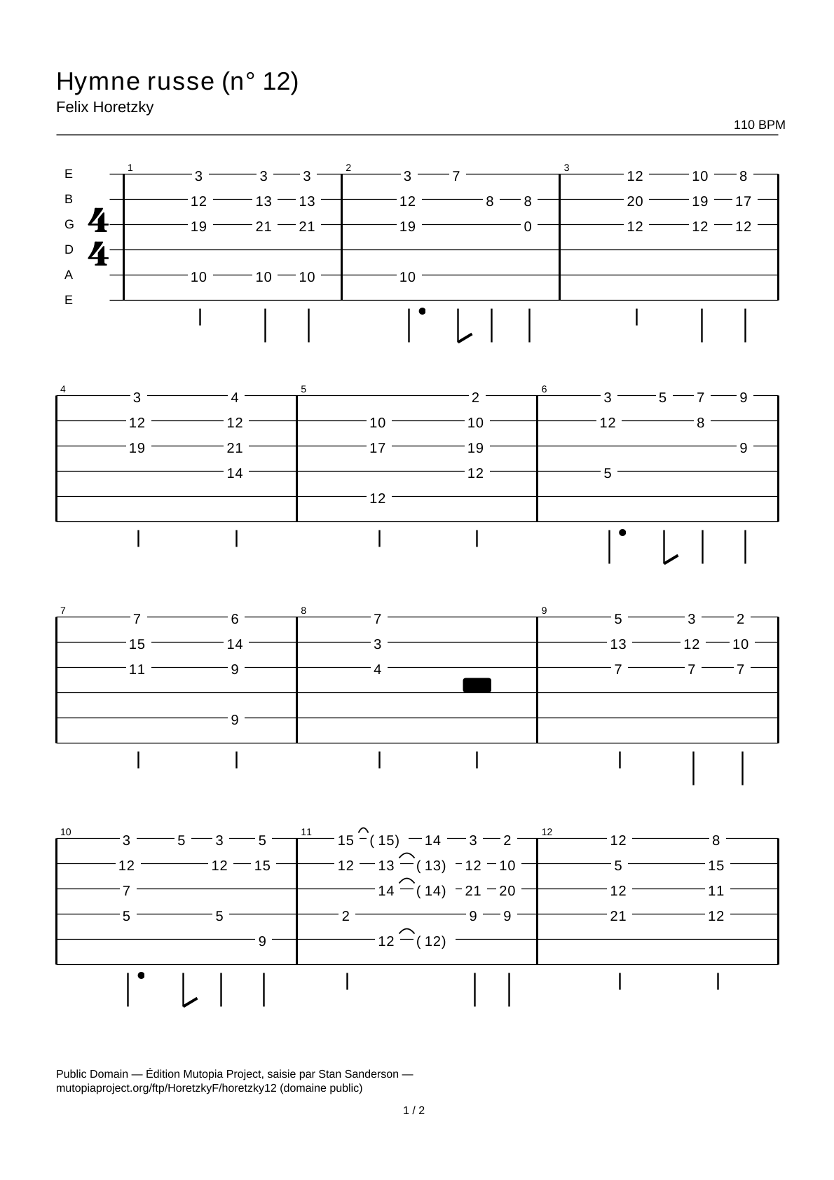 Russian Hymn (No. 12) — Guitar Tab
