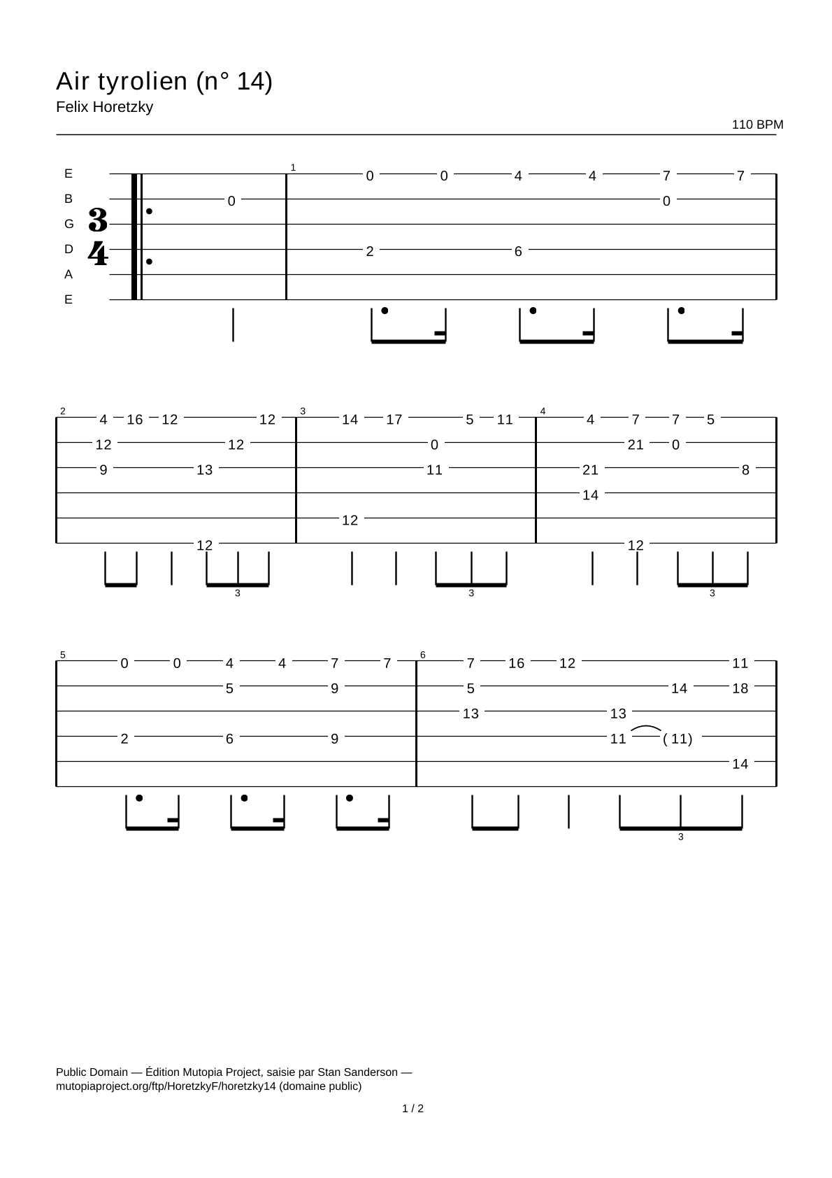 Tyrolean Air (No. 14) — Guitar Tab