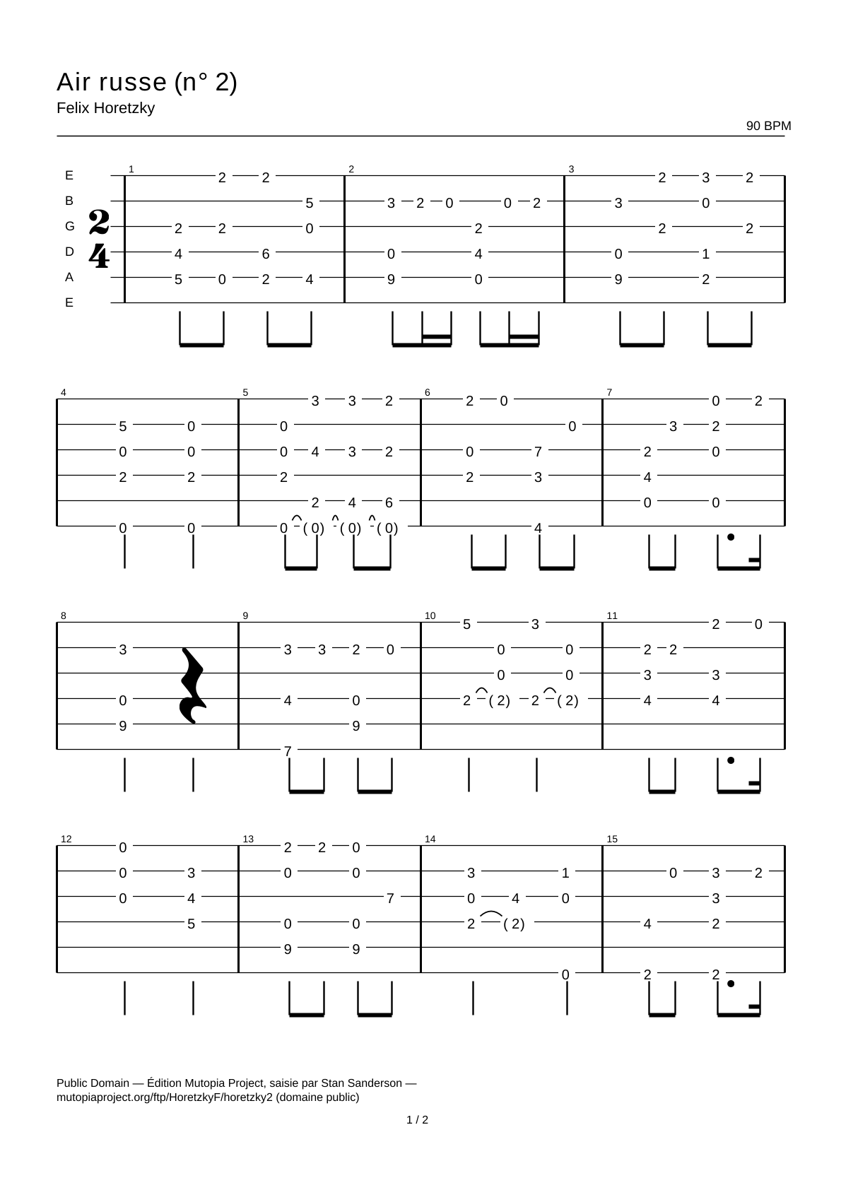 Aire ruso (n.º 2) — Tablatura de guitarra