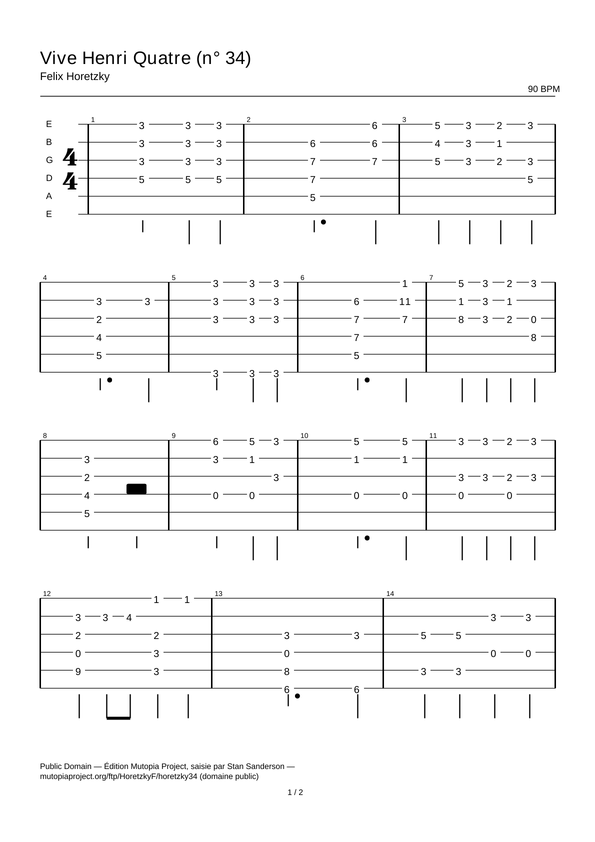 Vive Henri Quatre (No. 34) — Guitar Tab