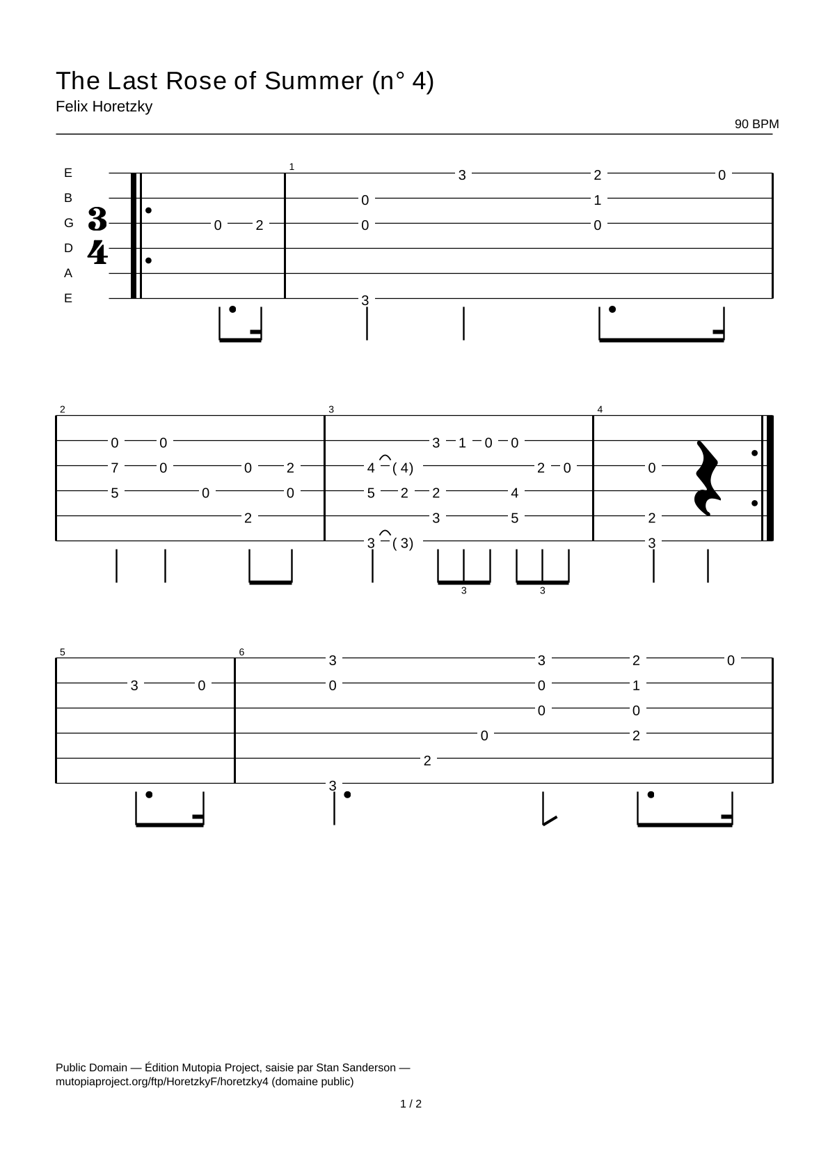 The Last Rose of Summer (No. 4) — Guitar Tab