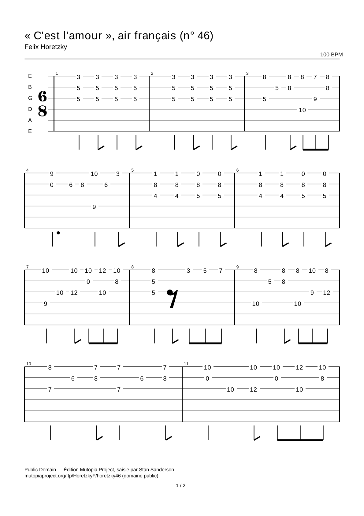“C'est l'amour”, a French Air (No. 46) — Guitar Tab