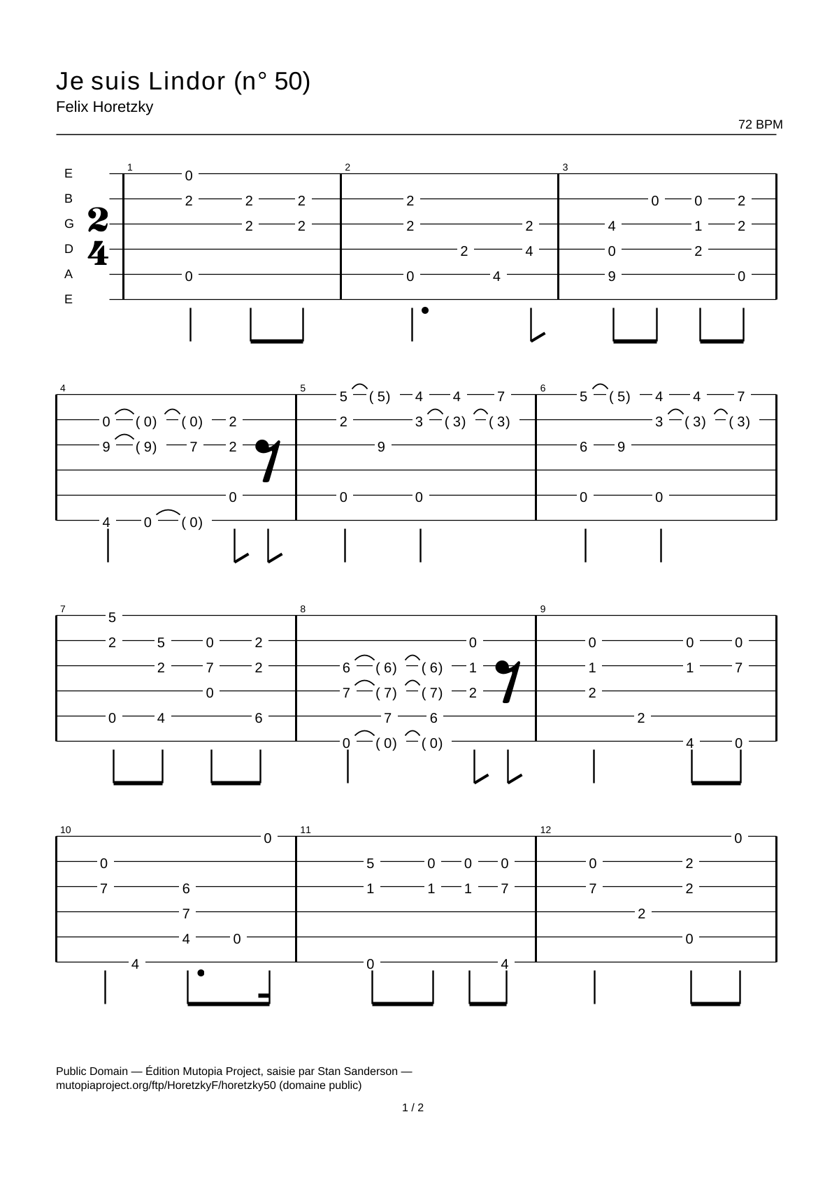 Je suis Lindor (No. 50) — Guitar Tab